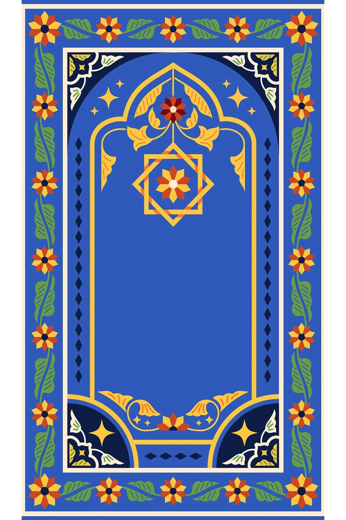 Mavi Çiçekli Geometrik Desenli Seccade 70x120