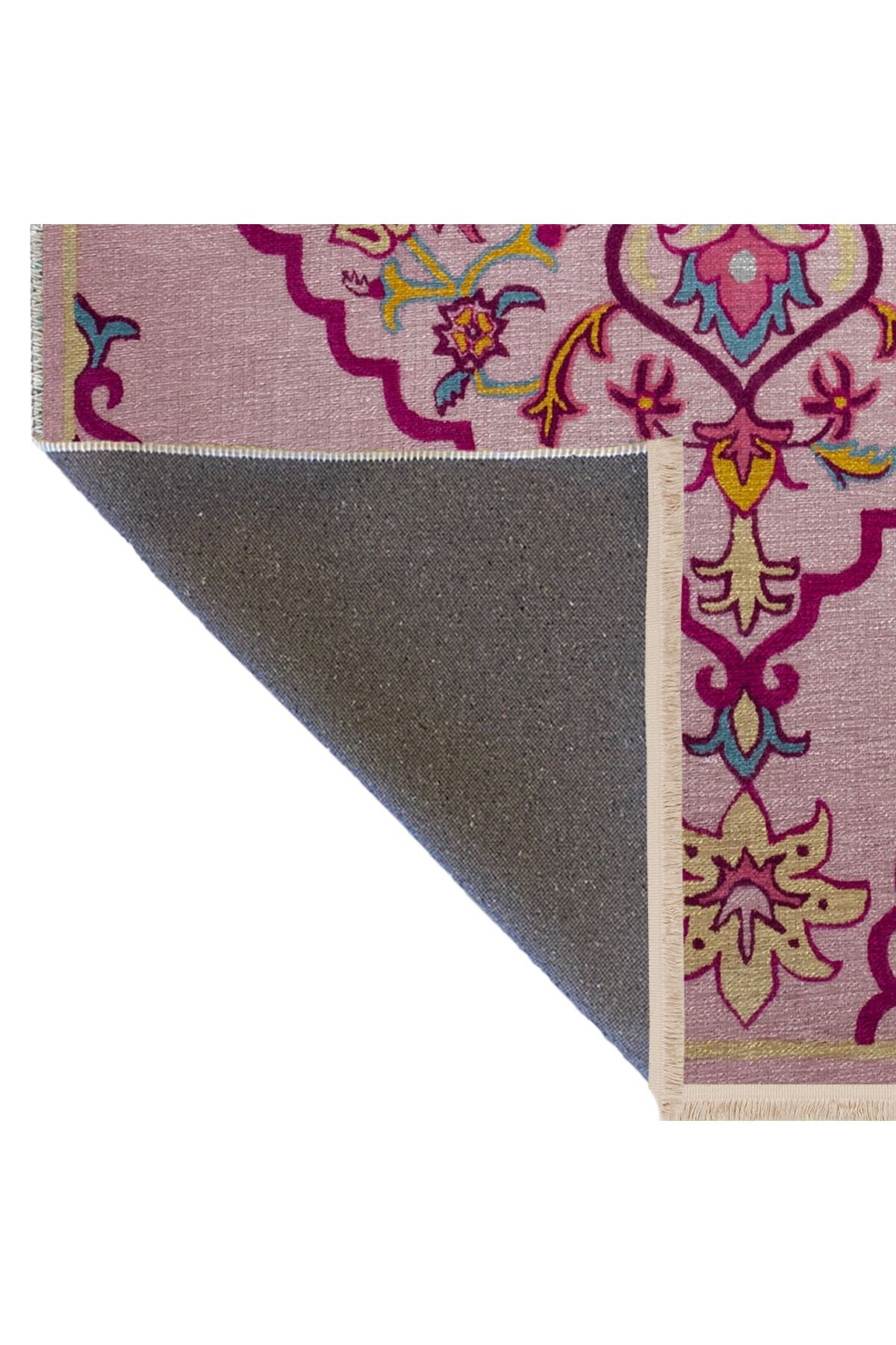 Pudra Pembe Temalı Geleneksel Motif Desenli Kreatif Vintage Dekoratif Halı 2810