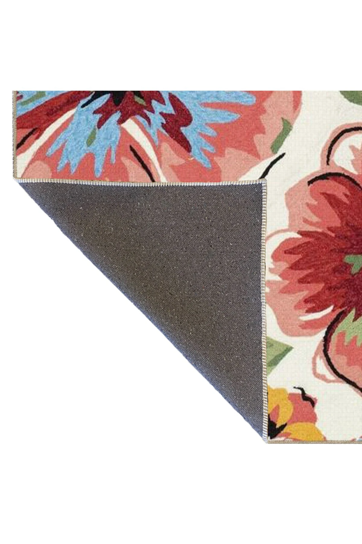 Pembe Yeşil Temalı Yaprak ve Çiçek Desenli Modern Dekoratif Halı 3857