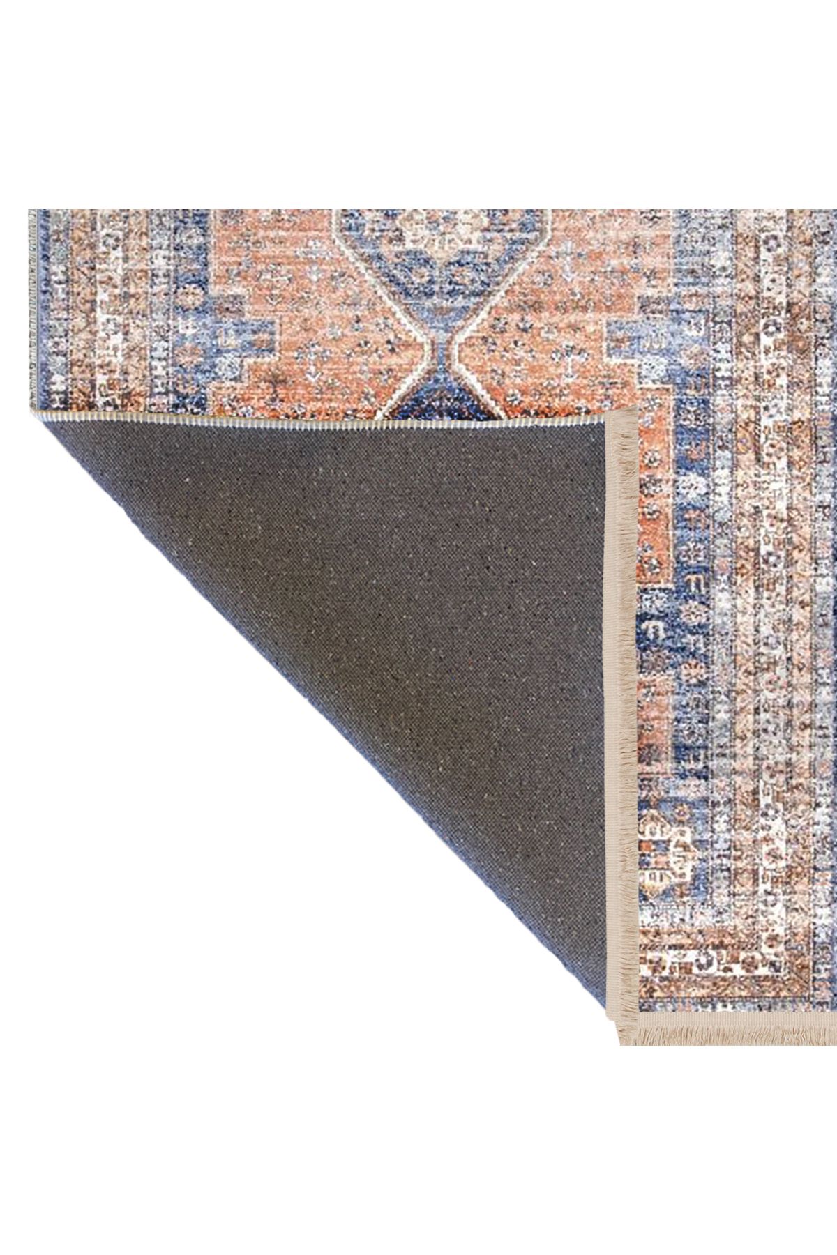 Güney Koleksiyonu Turuncu Mavi Tema Geleneksel Desenli Vintage Dekoratif Halı 18