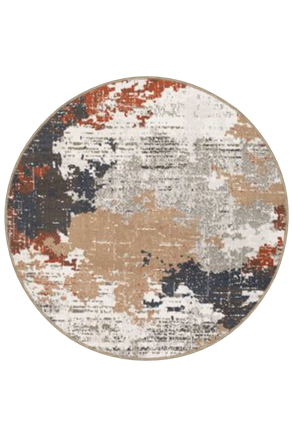 Mira Yuvarlak Bej Tonlarda Soyut Desenli Dokuma Taban Modern Dekoratif Halı 5564