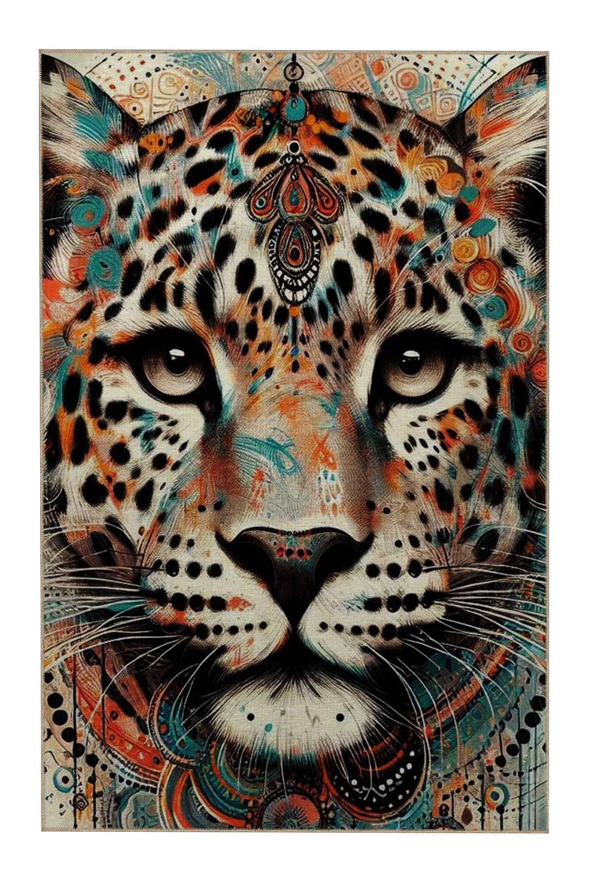 Animal Koleksiyonu Çok Renkli Etnik Detaylı Kaplan Dokuma Taban Yıkanabilir Halı animal22