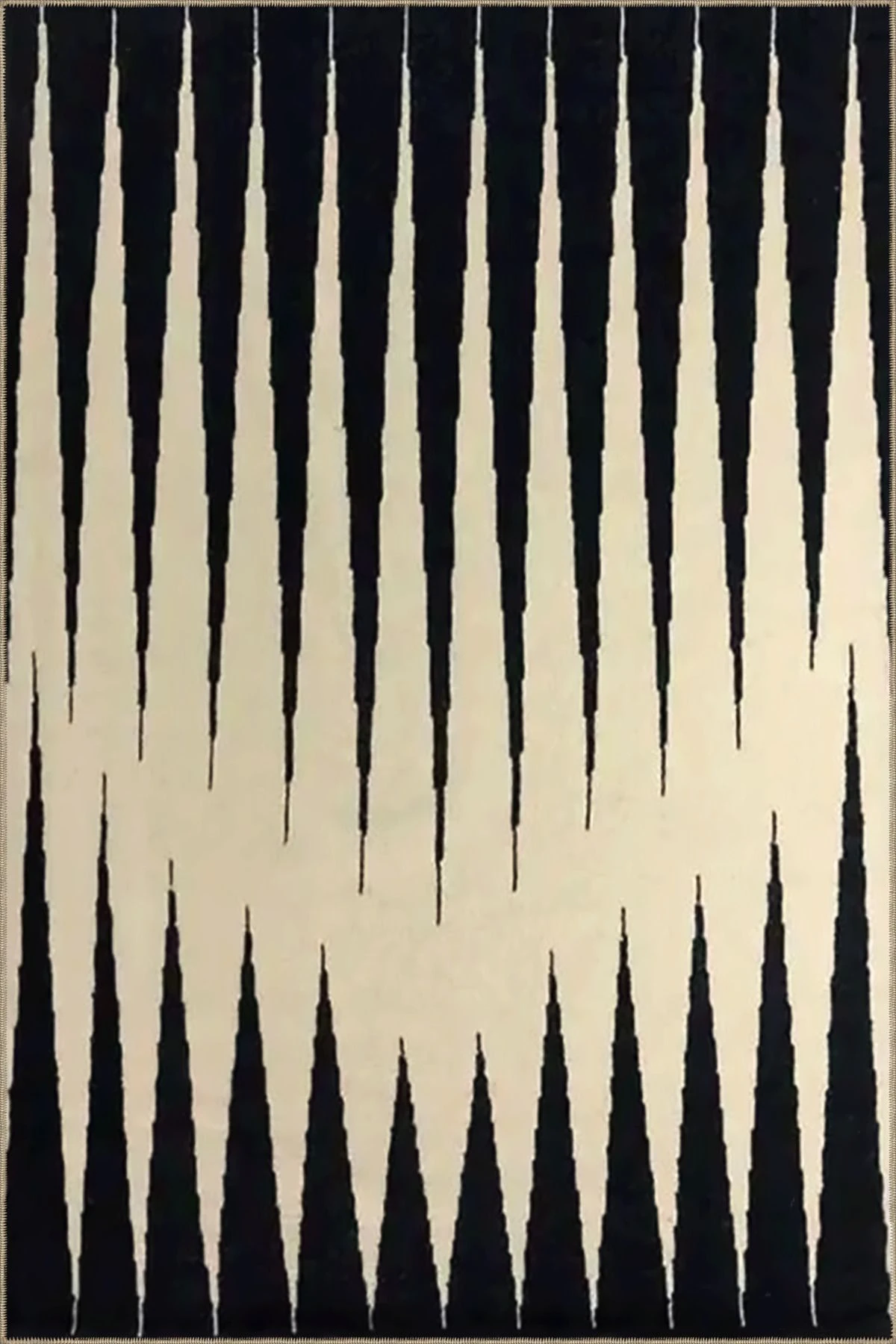 Siyah Bej Temalı Üçgen Geometrik Desenli Kreatif Modern Dekoratif Halı 3516