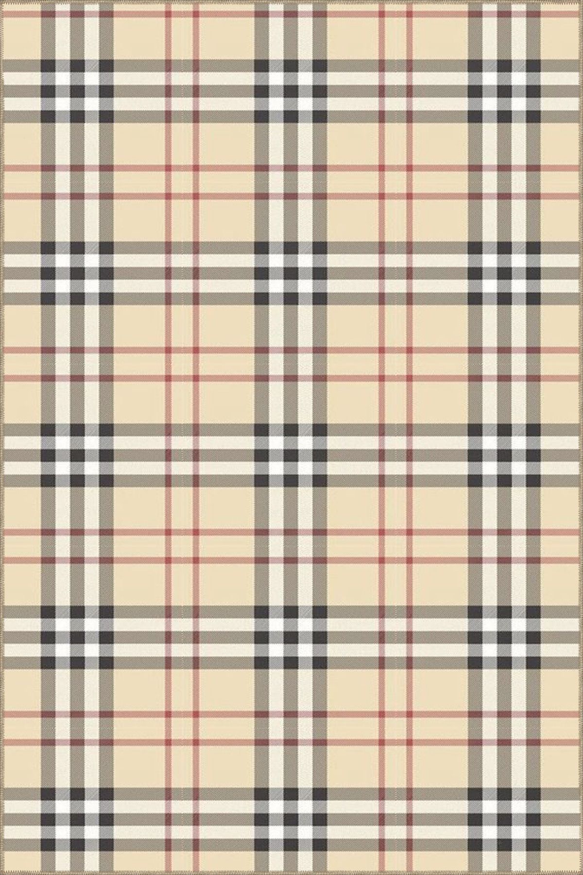 Krem Şerit Çizgili Motifli Geometrik Dokuma Taban ve Dekoratif Yıkanabilir Halı miravip8510