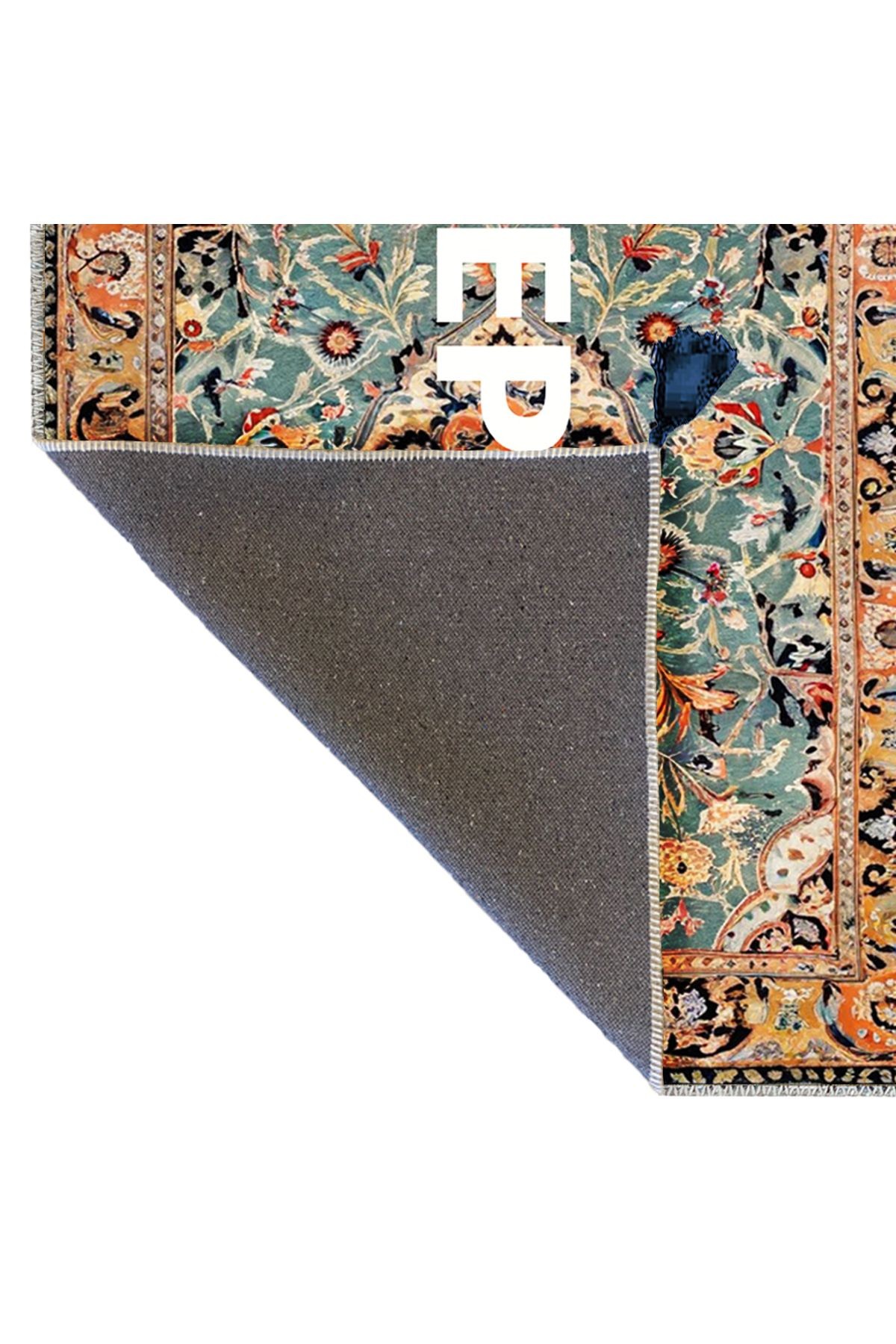 Tokyo Koleksiyonu Turkuaz Tema Floral Keep Off Yazılı Desenli Dokuma Taban Vintage Dekoratif Halı 25