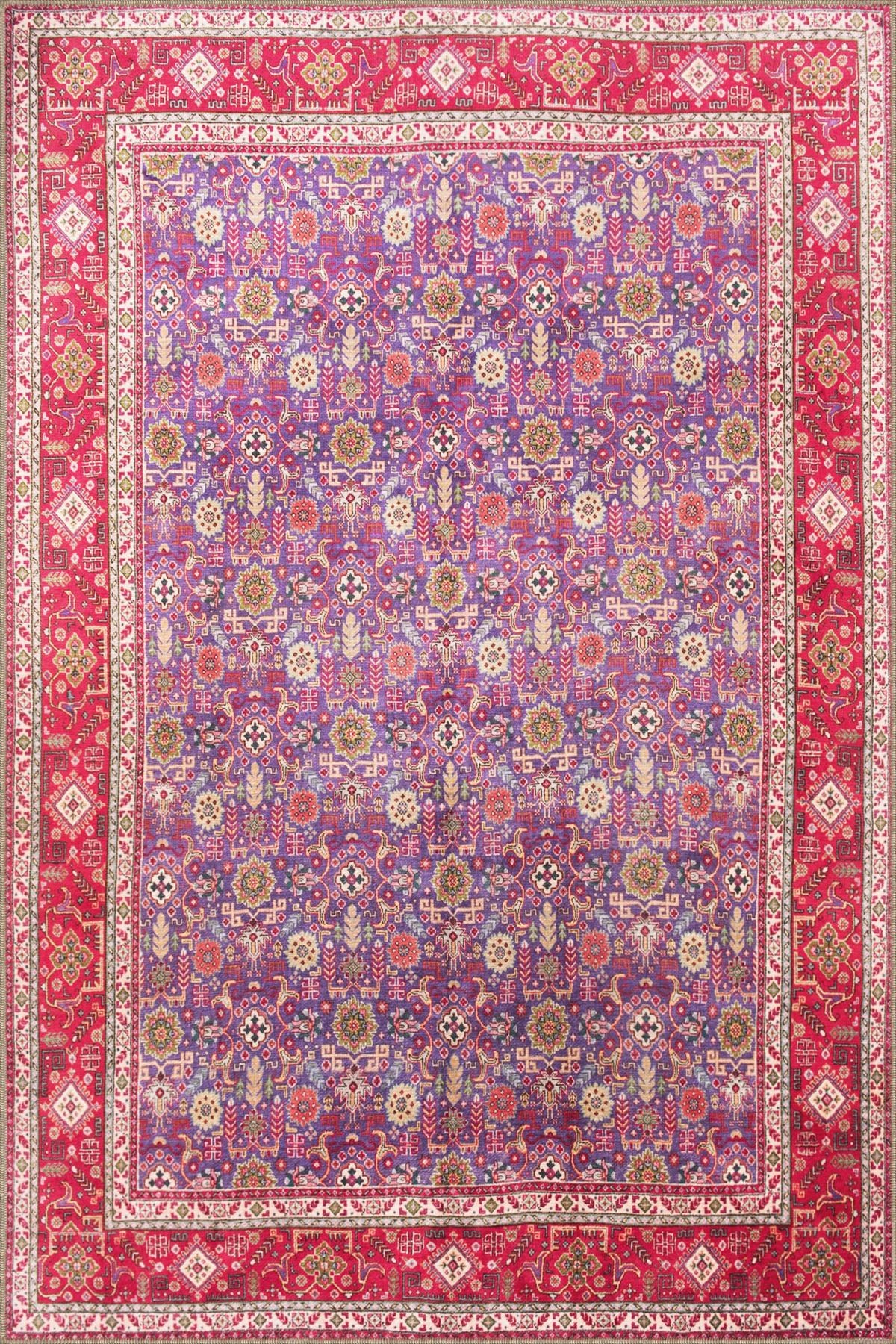 Çok Renkli Geleneksel Motif Etnik Çiçek Desenli Vintage Dekoratif Halı 3447