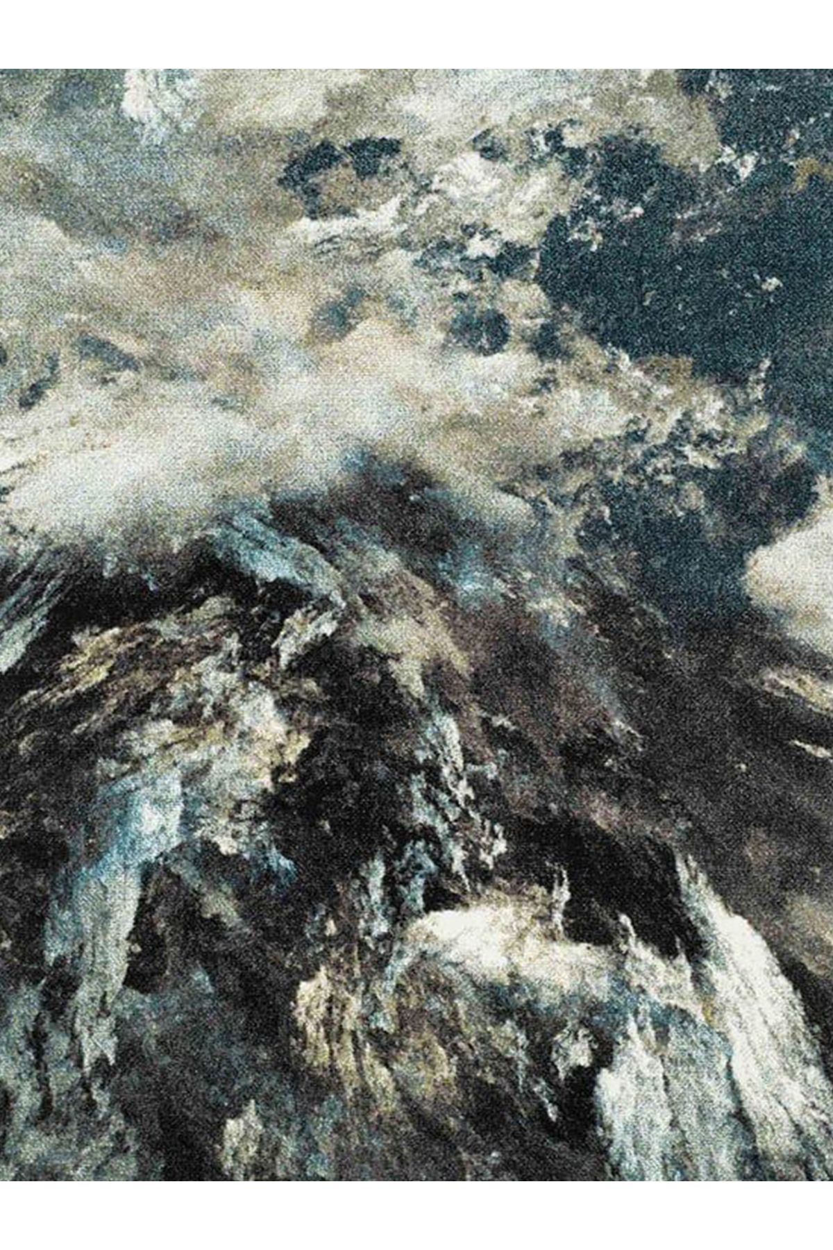 Güney Koleksiyonu Siyah Mavi Temalı Soyut Gökyüzü ve Bulutlar Desenli Modern Dekoratif Halı 20