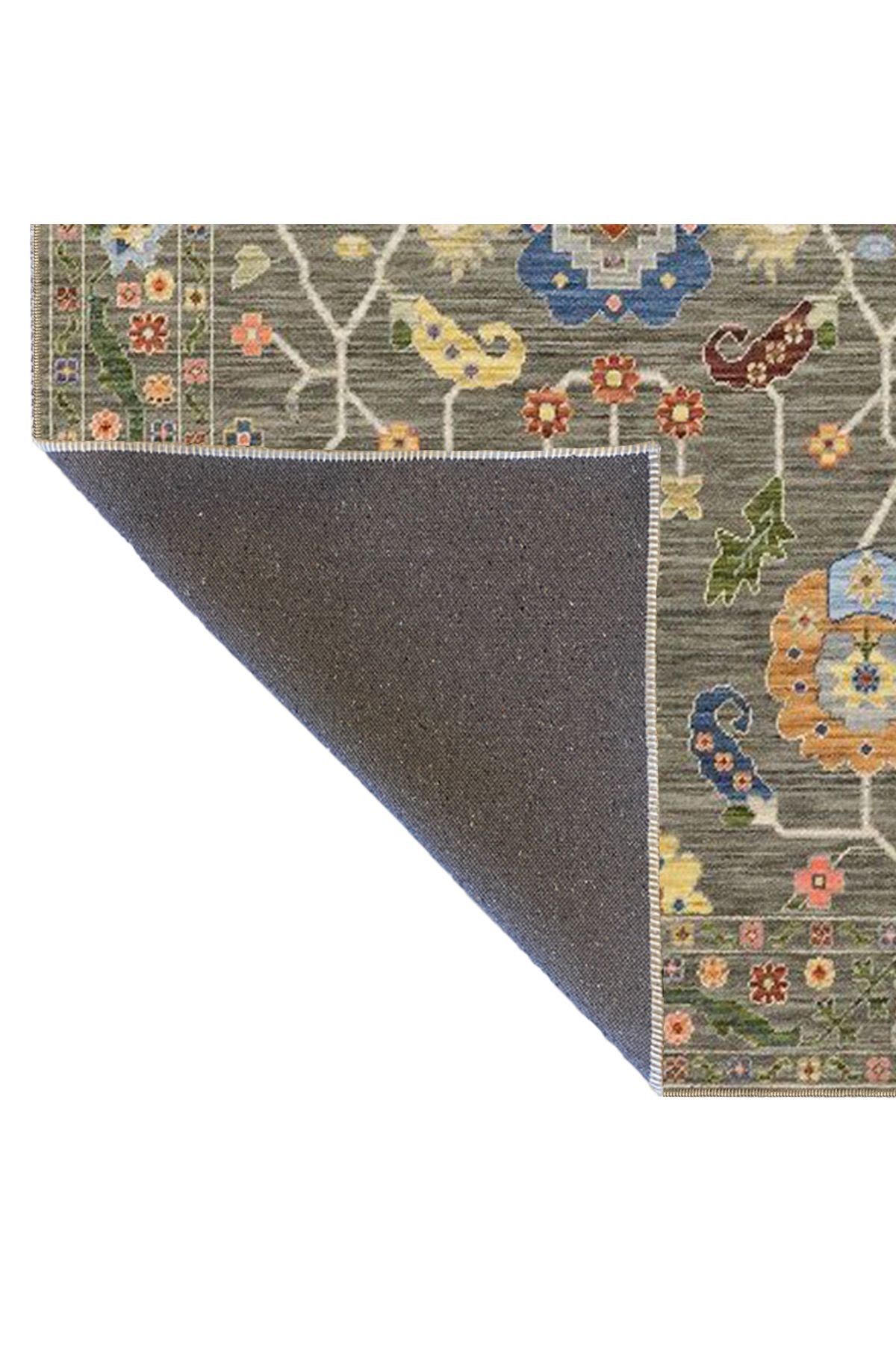 Gri Temalı Çok Renkli Motifli Etnik Desenli Vintage Dekoratif Halı 3932