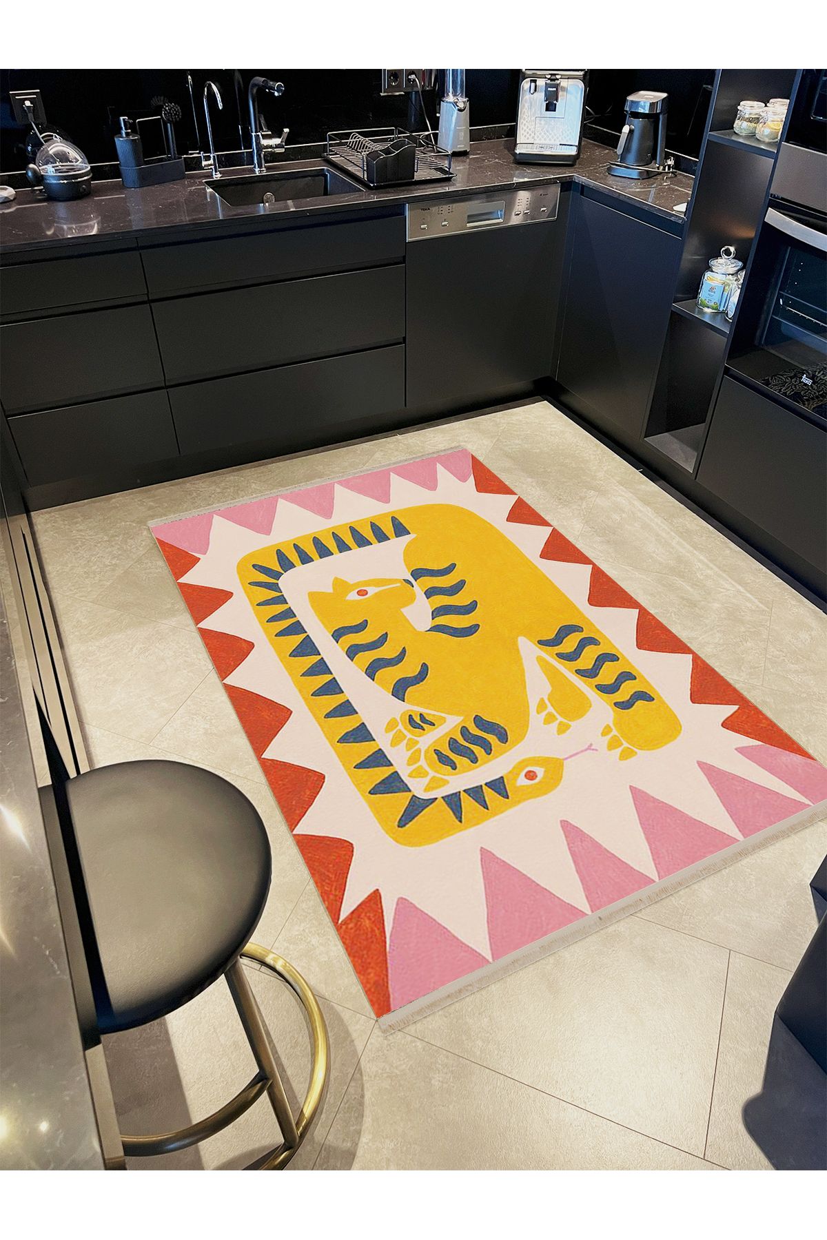 Yılmaz Koleksiyonu Sarı Tonlarda İç İçe Yılan ve Kaplan Desenli Kreatif Modern Dekoratif Halı 12