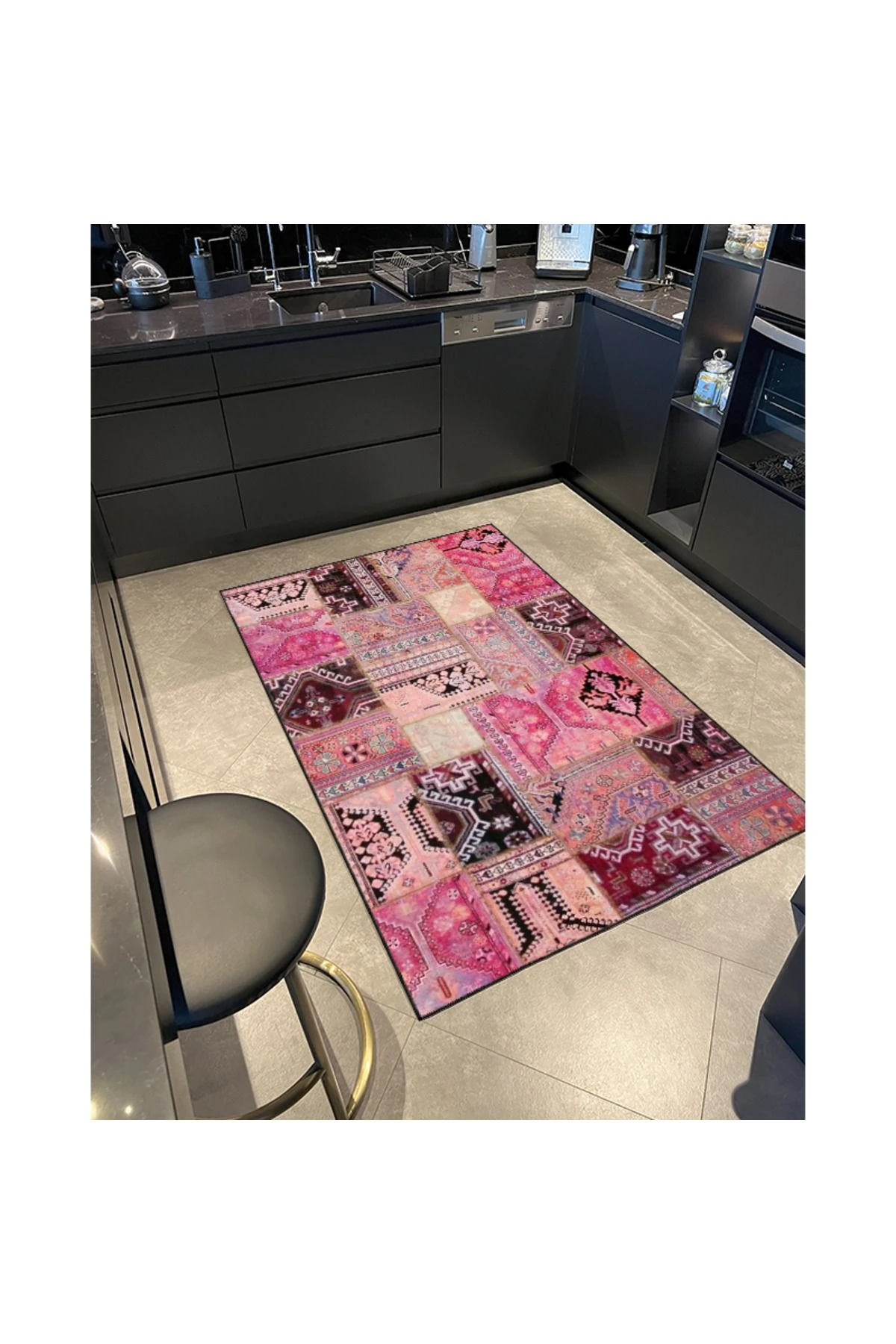 Pembe Renkli Geometrik Motifli Desenli Modern Dekoratif Halı 4434