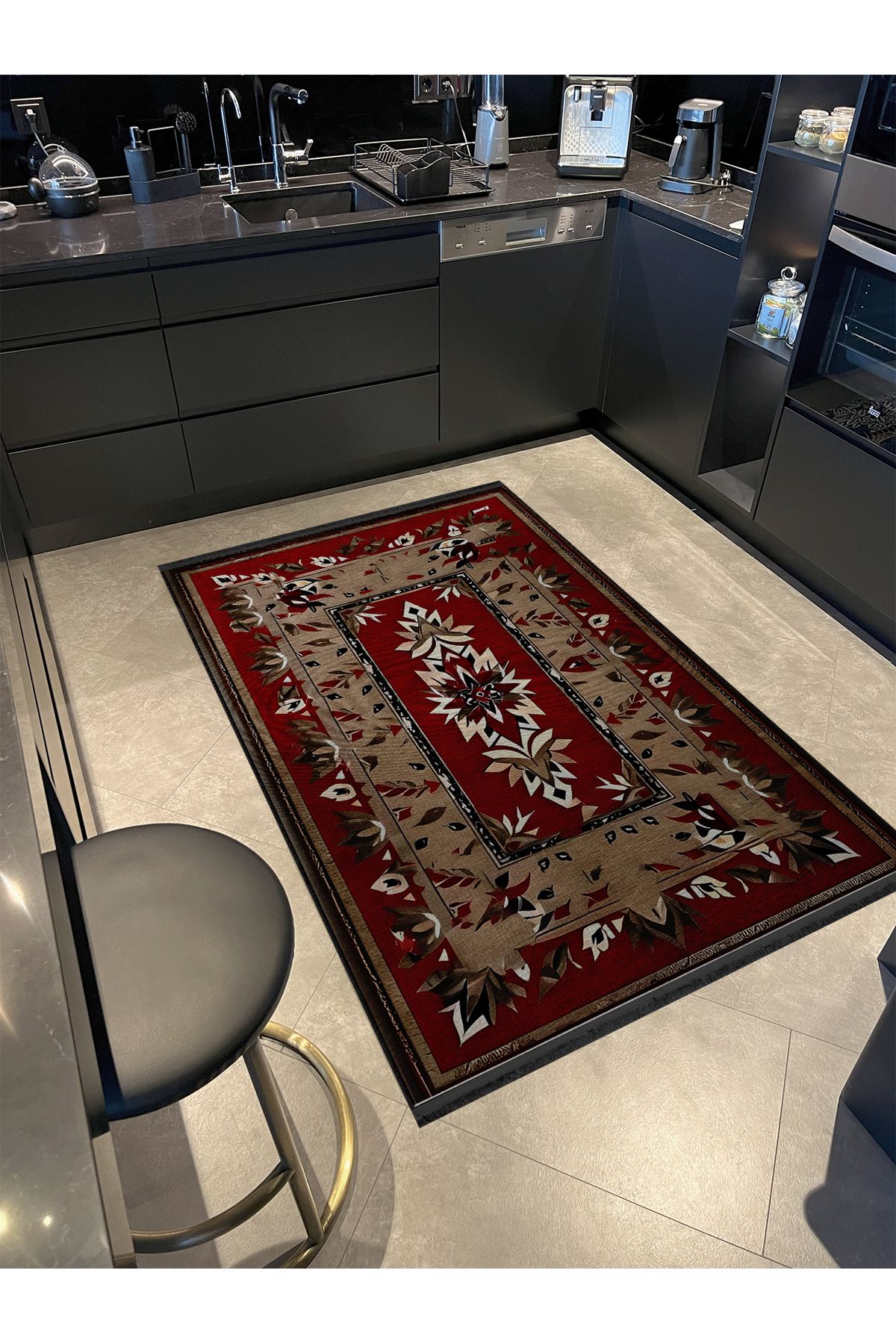 Bordo Detaylı Çok Renkli Antik Tasarım Serisi Desenli Vintage Dekoratif Halı antik20