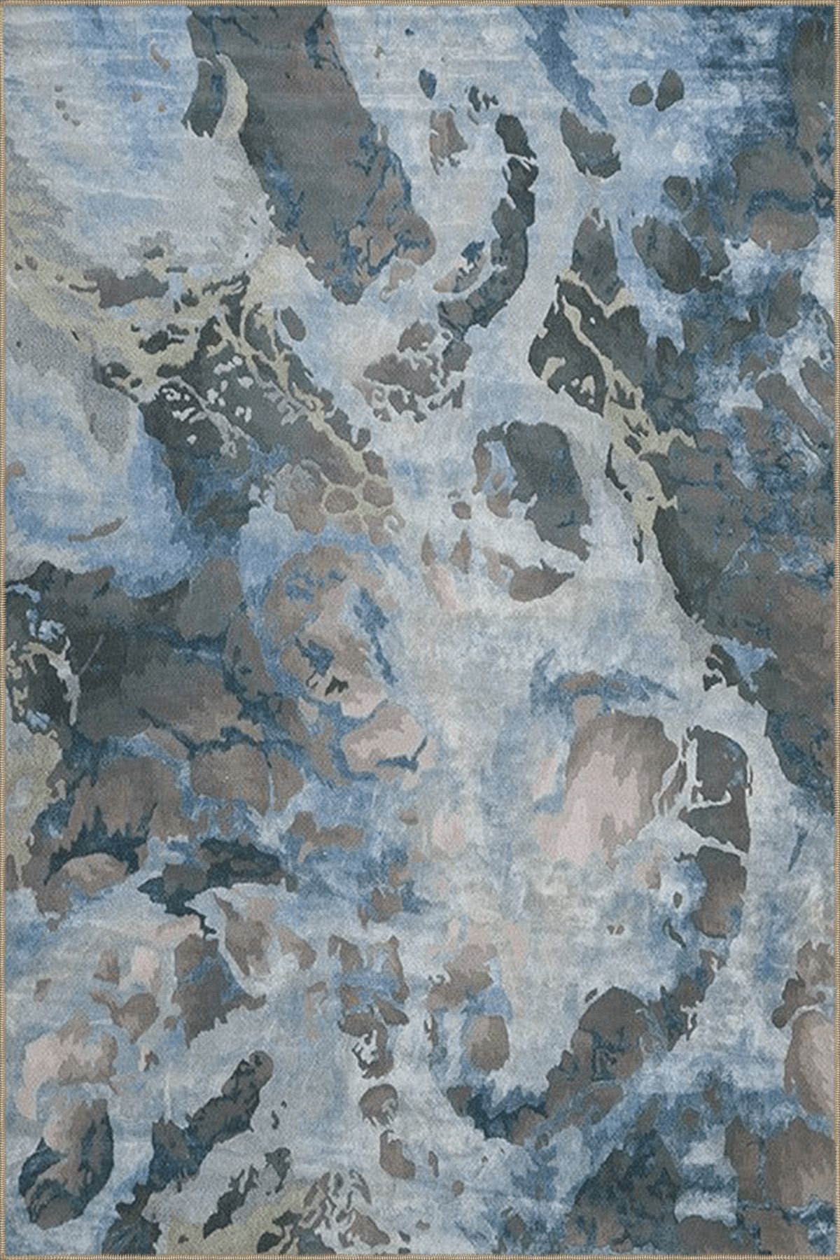 Gri Mavi Temalı Soyut Abstract Desenli Kreatif Modern Dekoratif Halı 3909