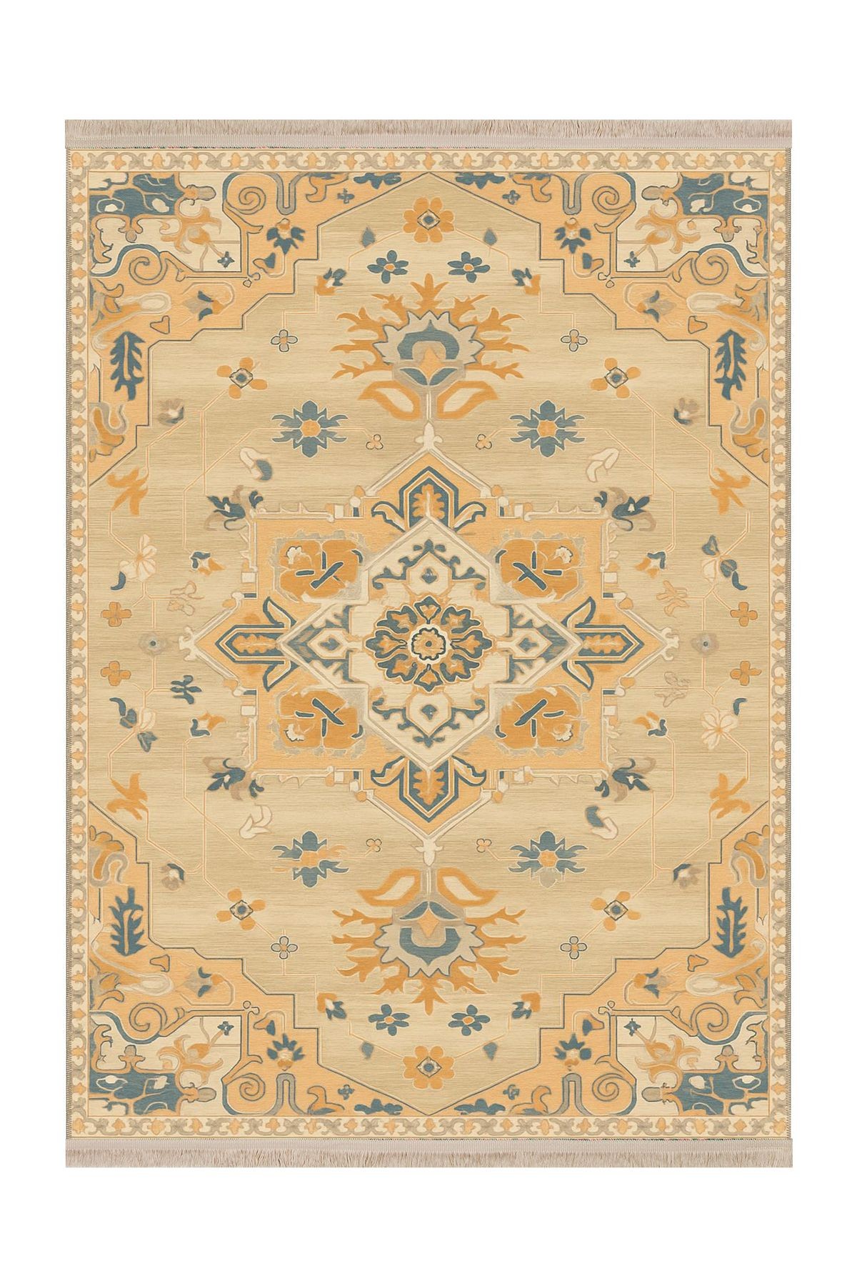 MOSSO Sarı Geleneksel Desenli Dokuma Taban Modern Dekoratif Halı mosso07