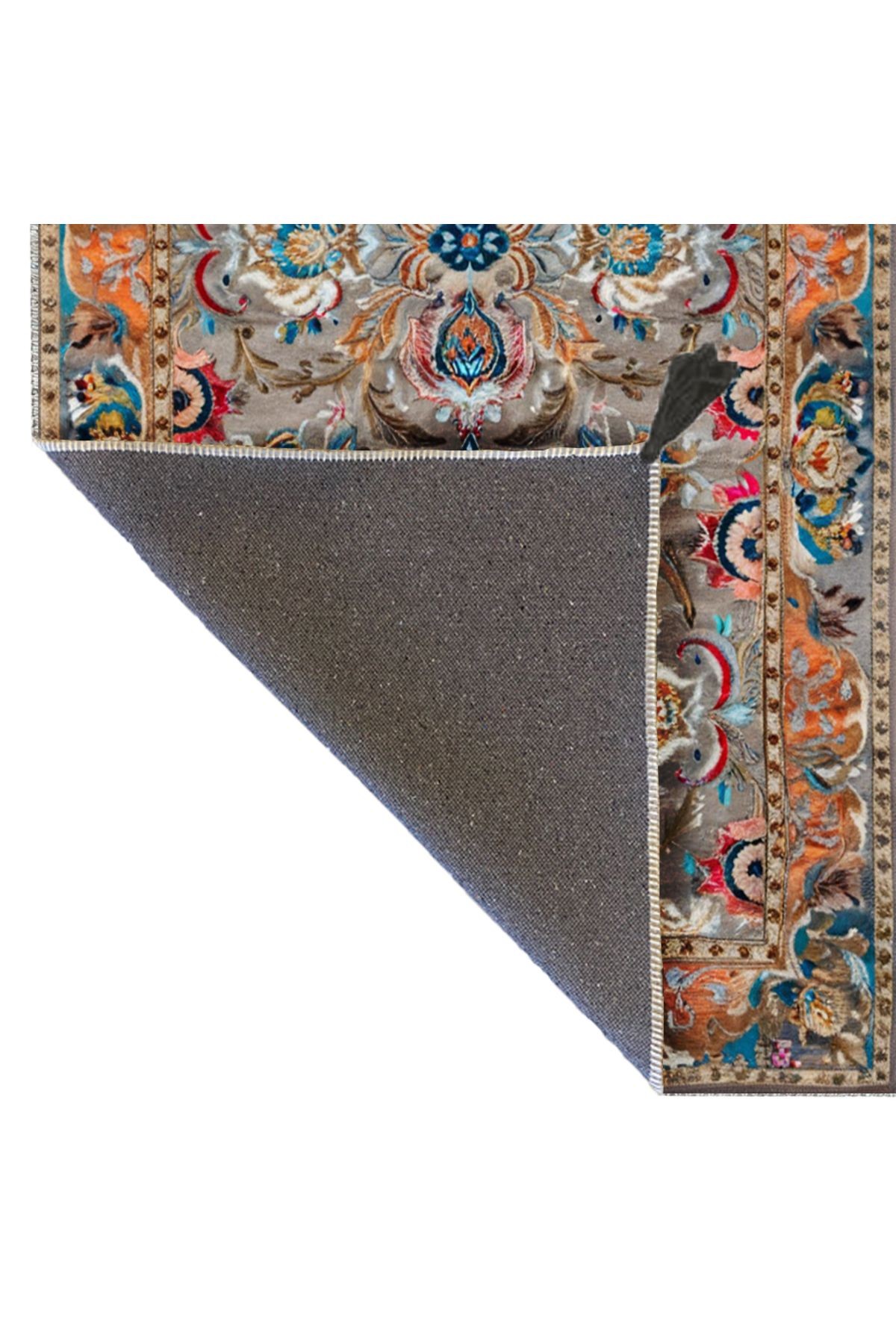Tokyo Koleksiyonu Gri Tema Geleneksel Motifli Çiçek Desenli Dokuma Taban Vintage Dekoratif Halı 12
