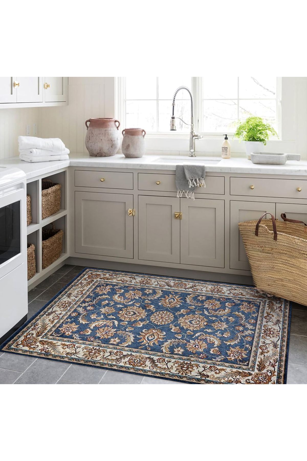 Kuzey Koleksiyonu Mavi Bej Etnik Desenli Dokuma Taban Dekoratif Halı kuzey12