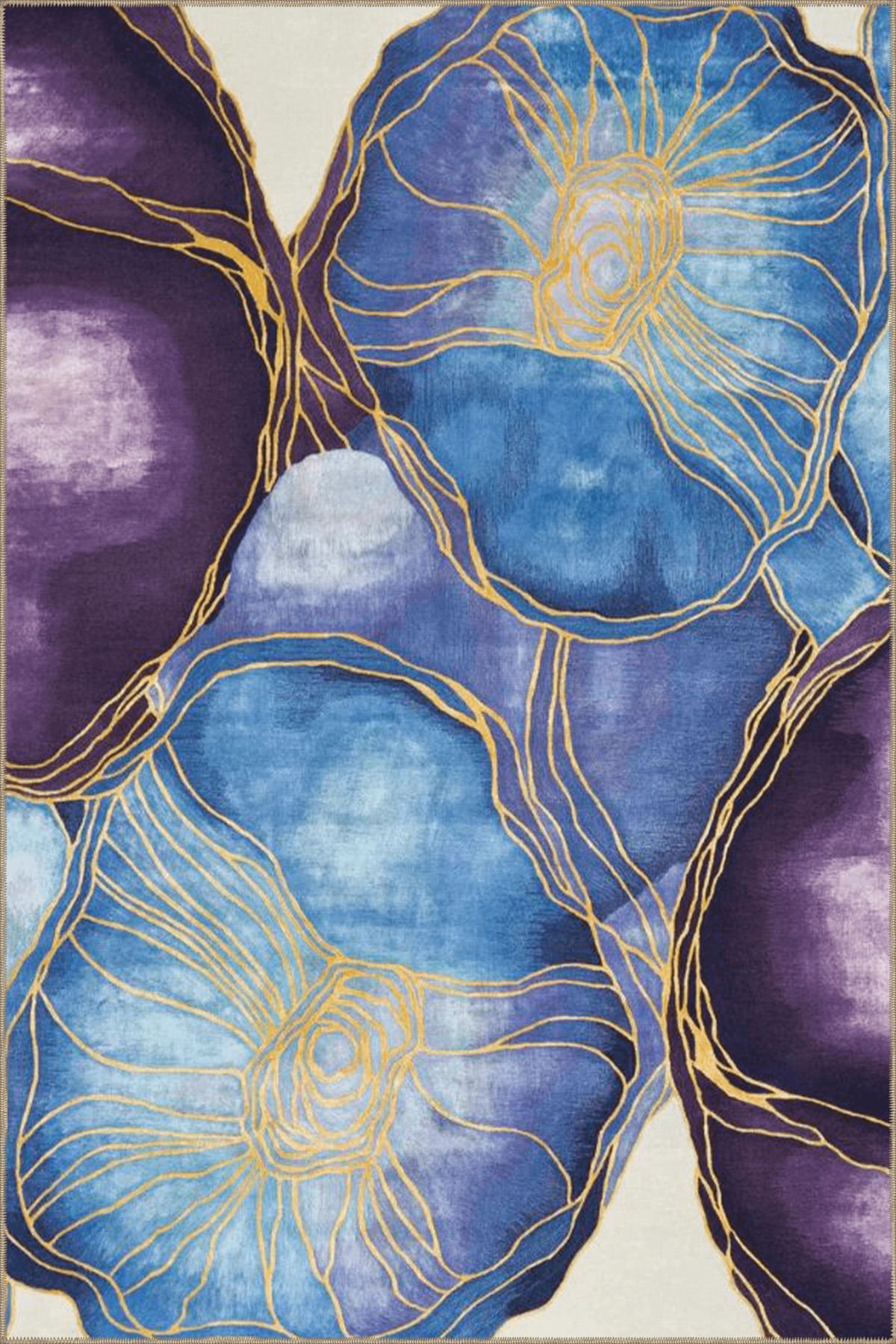 Mor Mavi Temalı Soyut Prizmatik Desenli Kreatif Modern Dekoratif Halı 3987