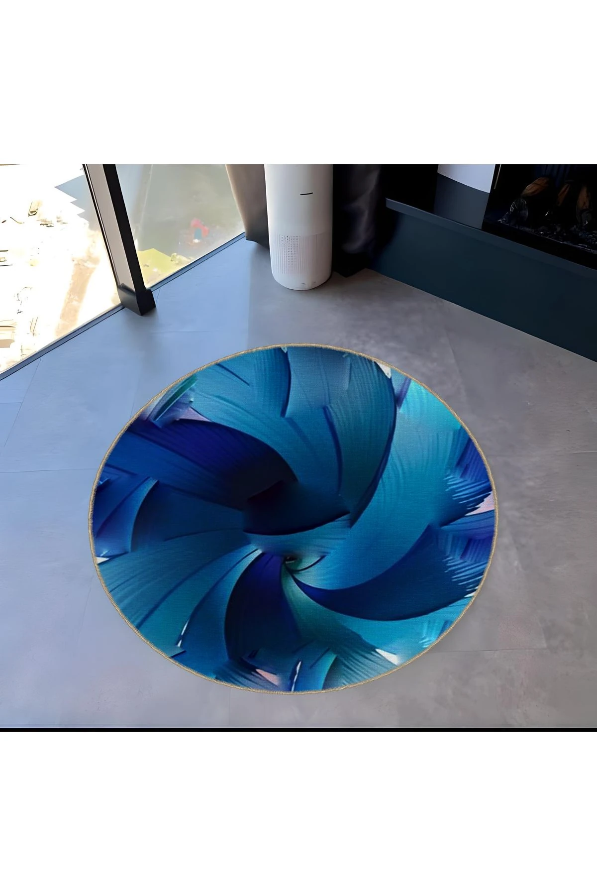 Shape Koleksiyonu Yuvarlak Mavi Soyut  Desenli Dokuma Taban Halı shape64