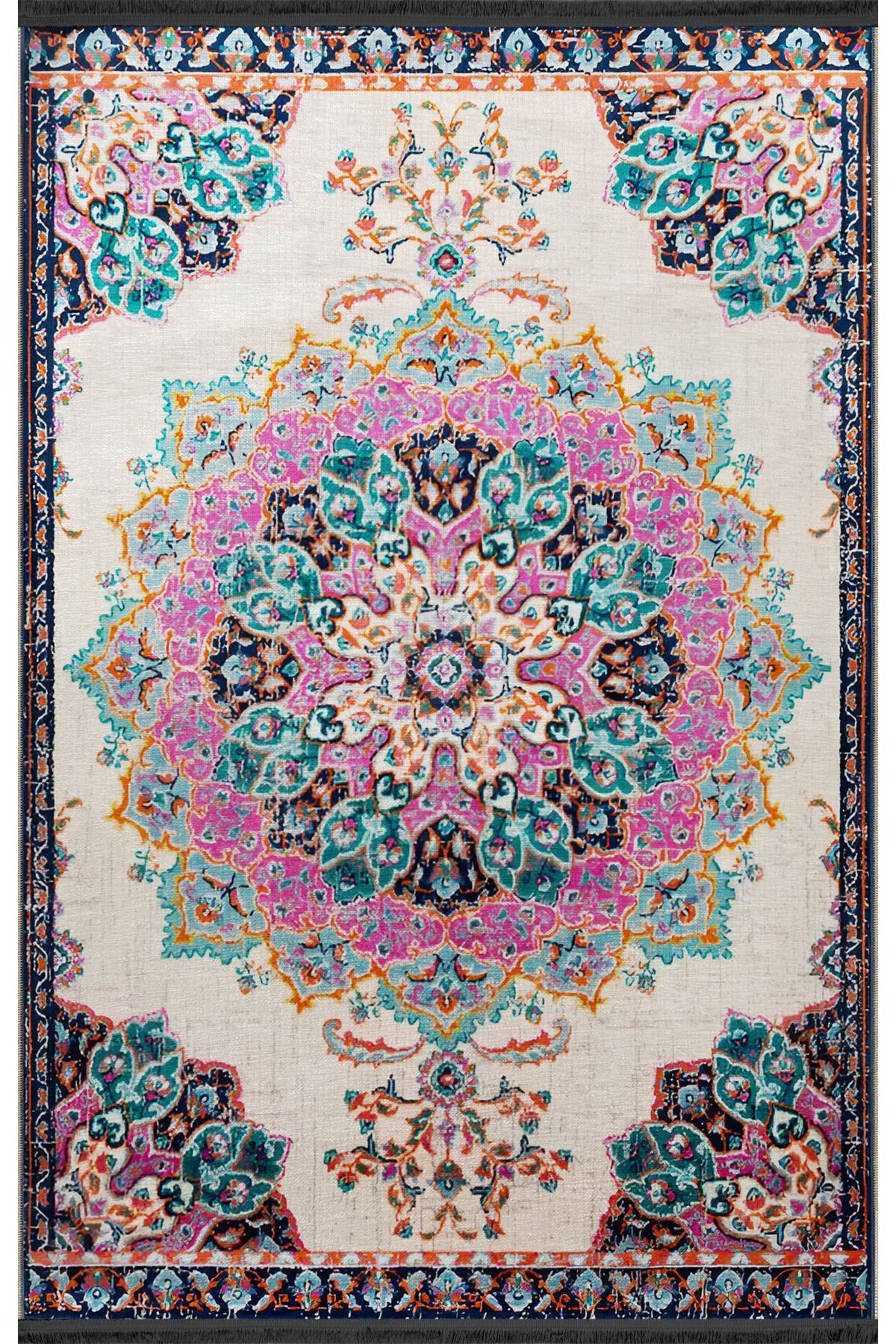 Pembe Temalı Geleneksel Motif Gül Desenli Vintage Dekoratif Halı 2026