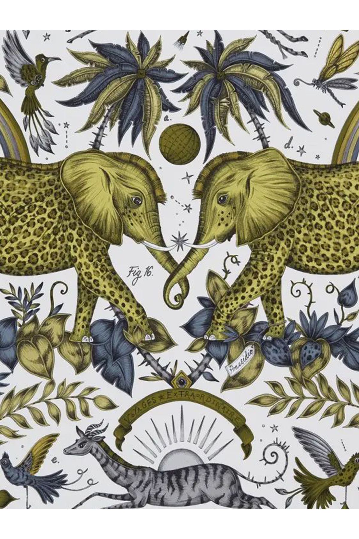 Güney Koleksiyonu Tropikal Ağaçlar Fil Kuş Ve Yaprak Figürleri Desenli Modern Dekoratif Halı 06