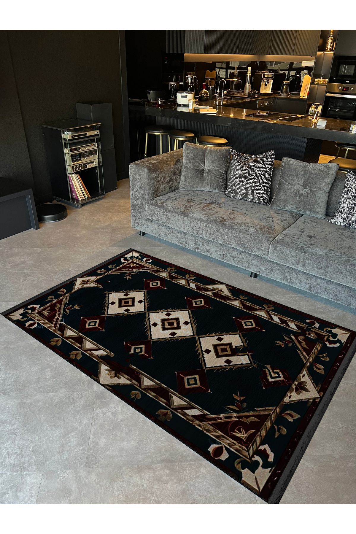 Koyu Yeşil  Antik Tasarım Serisi Bordo Bej Desenli Vintage Dekoratif Halı antik36