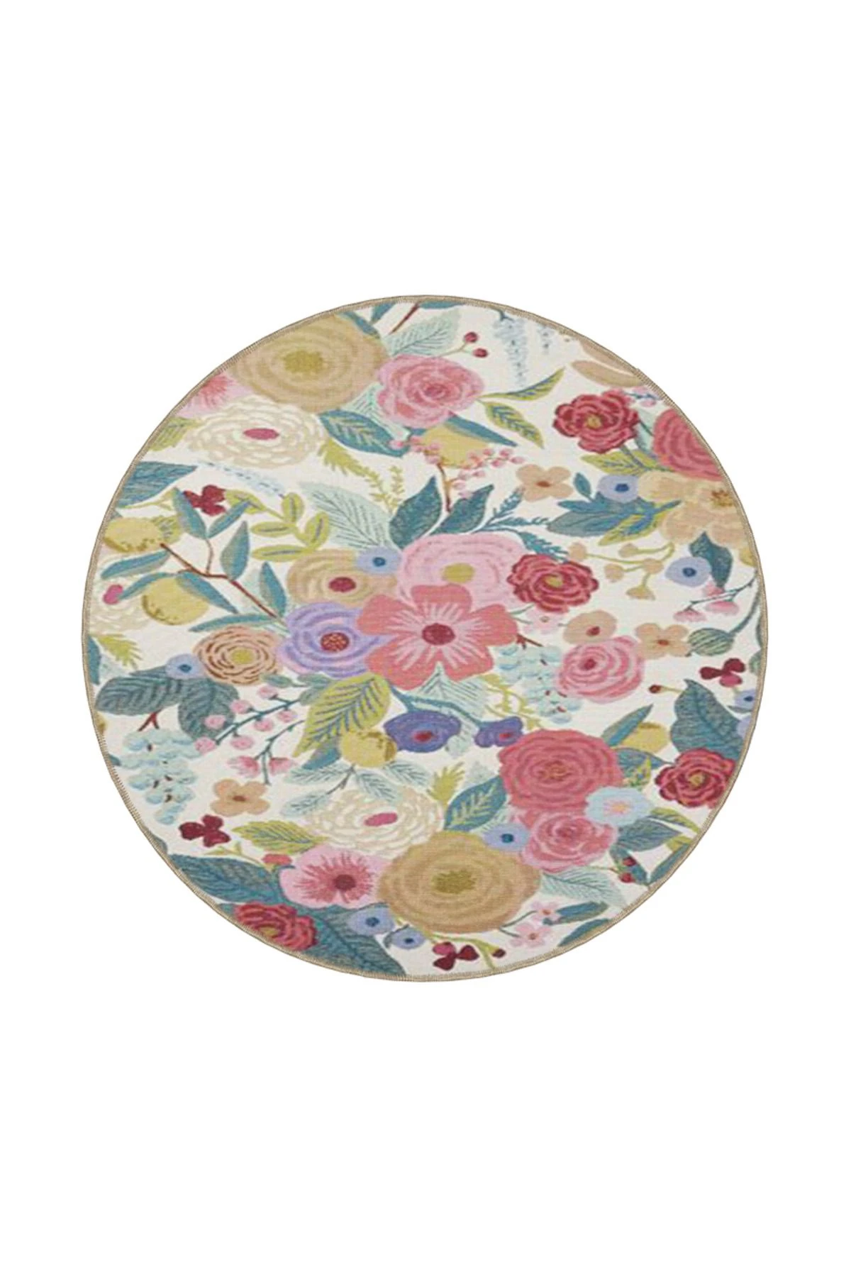 Krem Tonlu Karışık Renkli Çiçekli Modern Dekoratif Halı miravip264