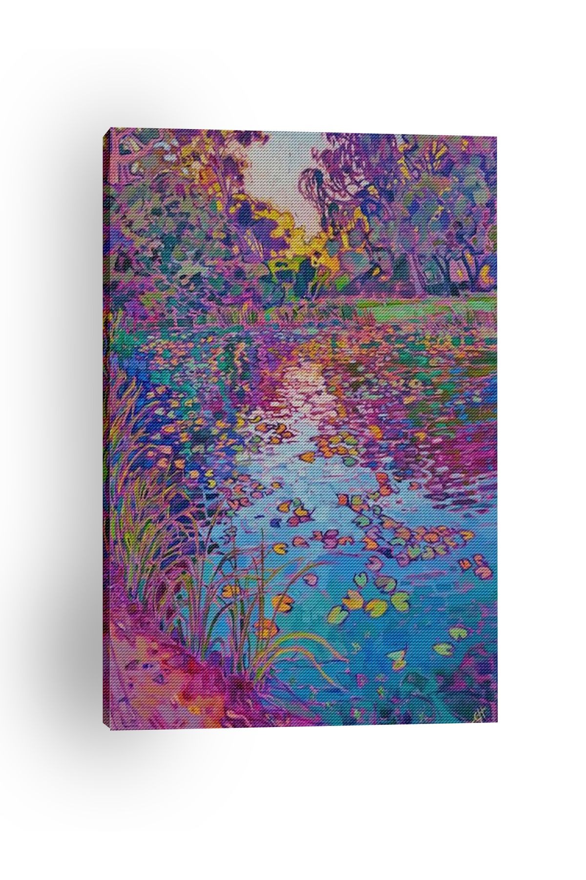 Kanvas Tablo Pembe Göl Şelale Desenli Modern Tablo