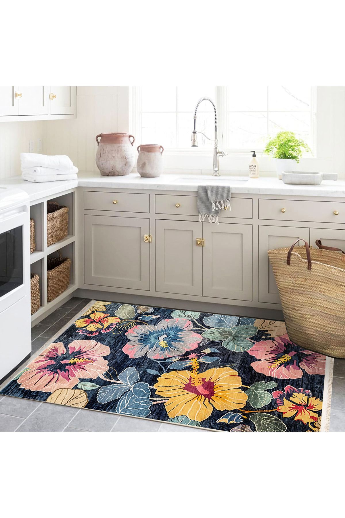 Paris Koleksiyonu Çok Renkli Çiçekler Desenli Modern Dekoratif Halı paris33