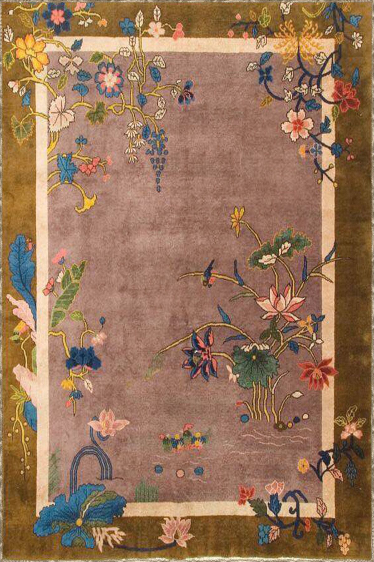 Kahverengi Sarmaşık Çiçekli Modern Desenli Dokuma Taban ve Dekoratif Yıkanabilir Halı miravip8571