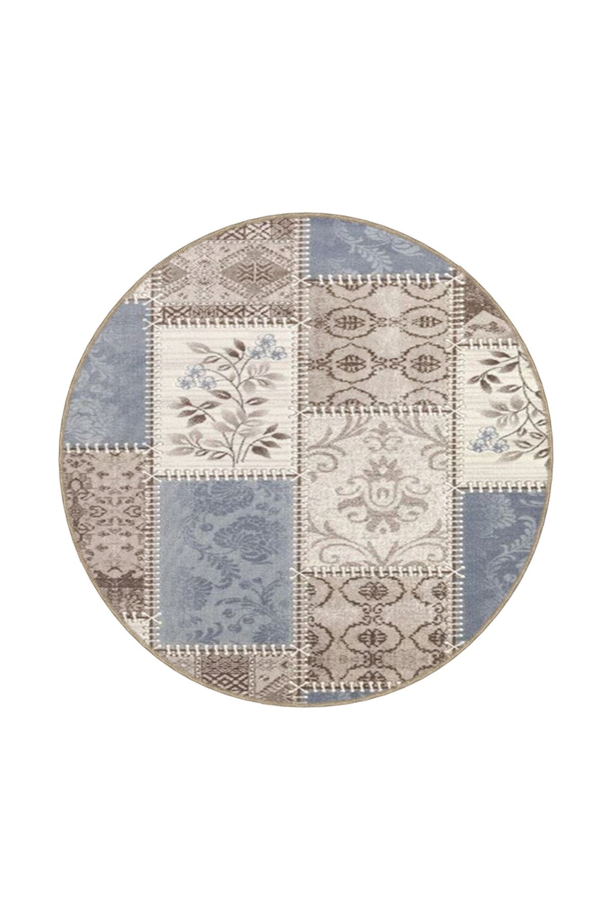 Mavi Gri Geometrik Soyut Desenli Dokuma Taban Halı 4433