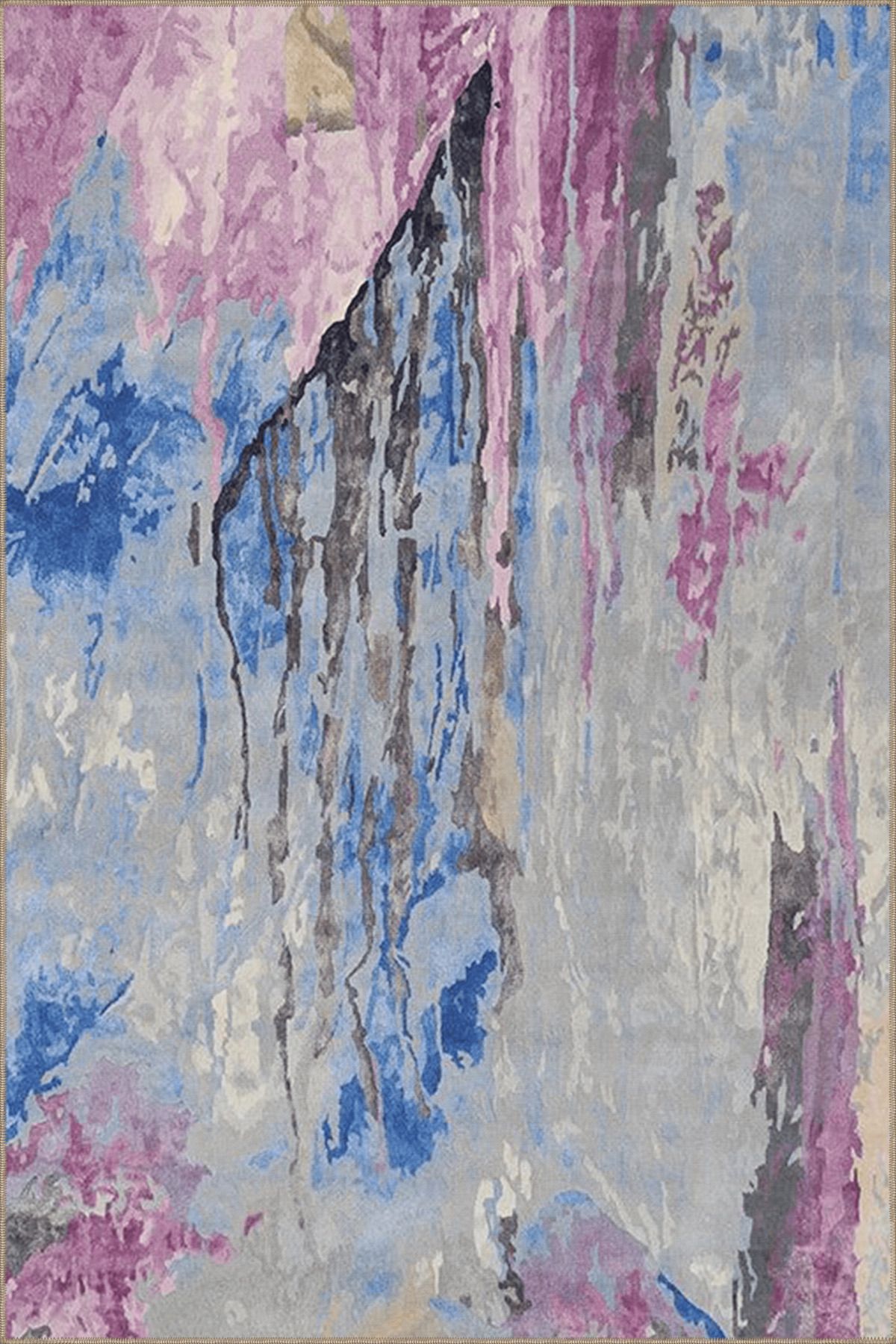 Pembe Mavi Temalı Soyut Mermer Desenli Kreatif Modern Dekoratif Halı 3984