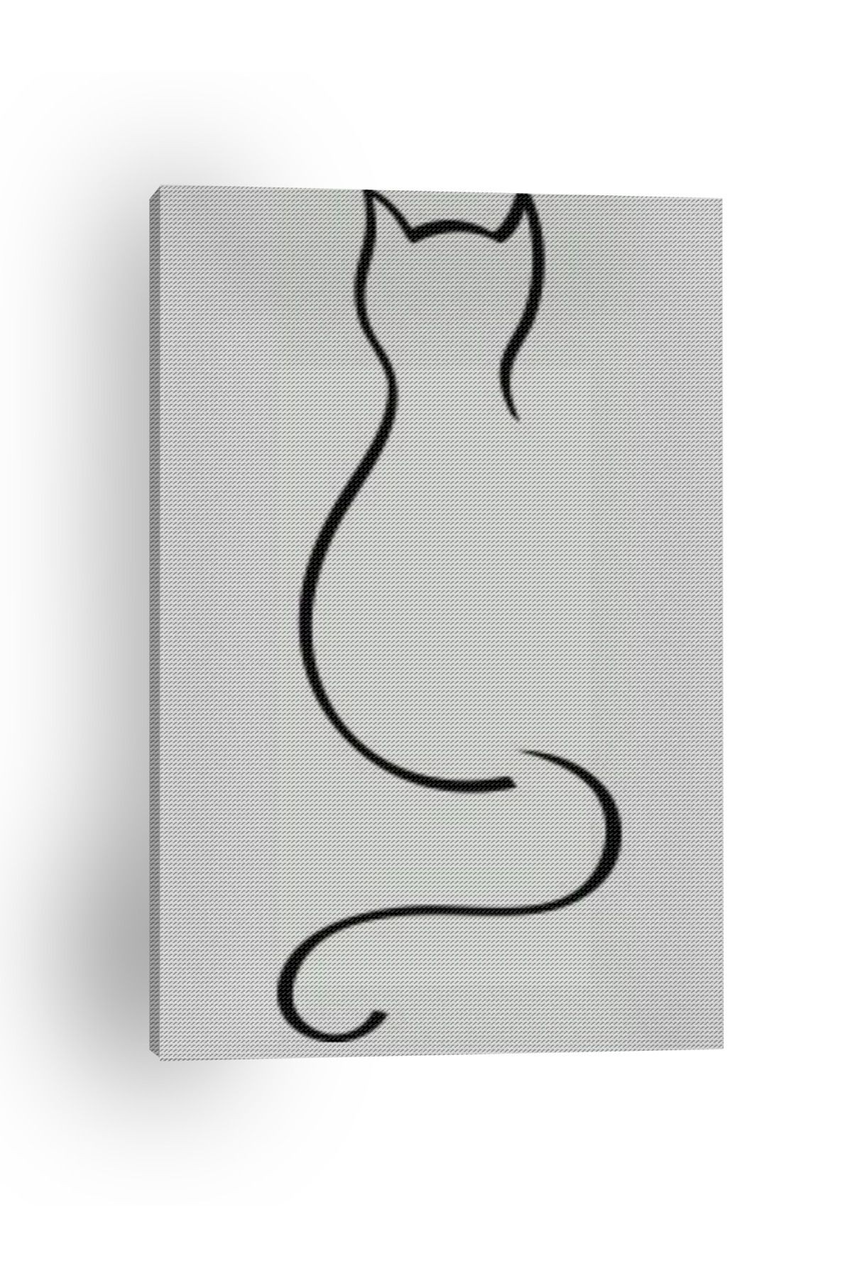 Kanvas Tablo Çizgili Kedi Temalı Desenli Temalı Tablo