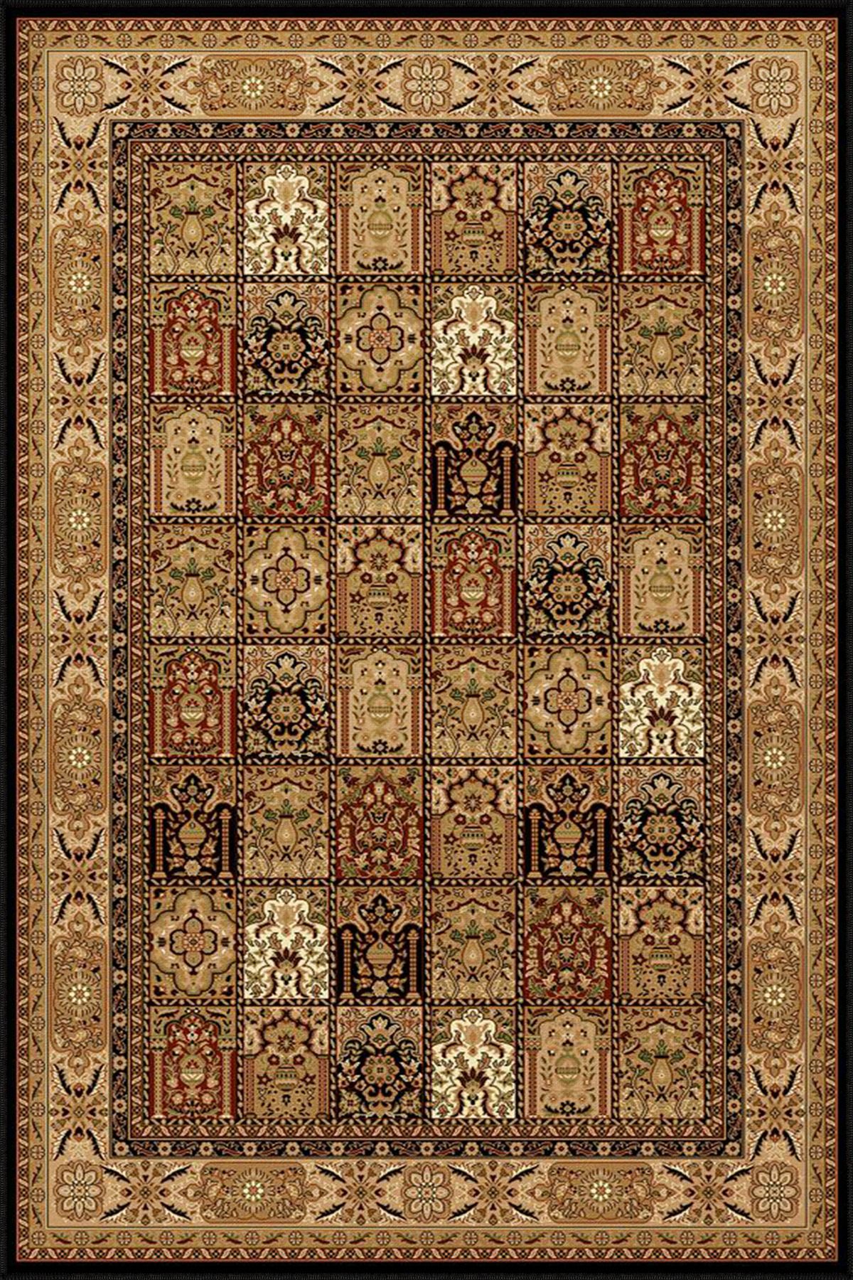 Kahverengi ve Karışık Renkli Çiçekli Floral Geometrik Modern Dekoratif Halı miravip189