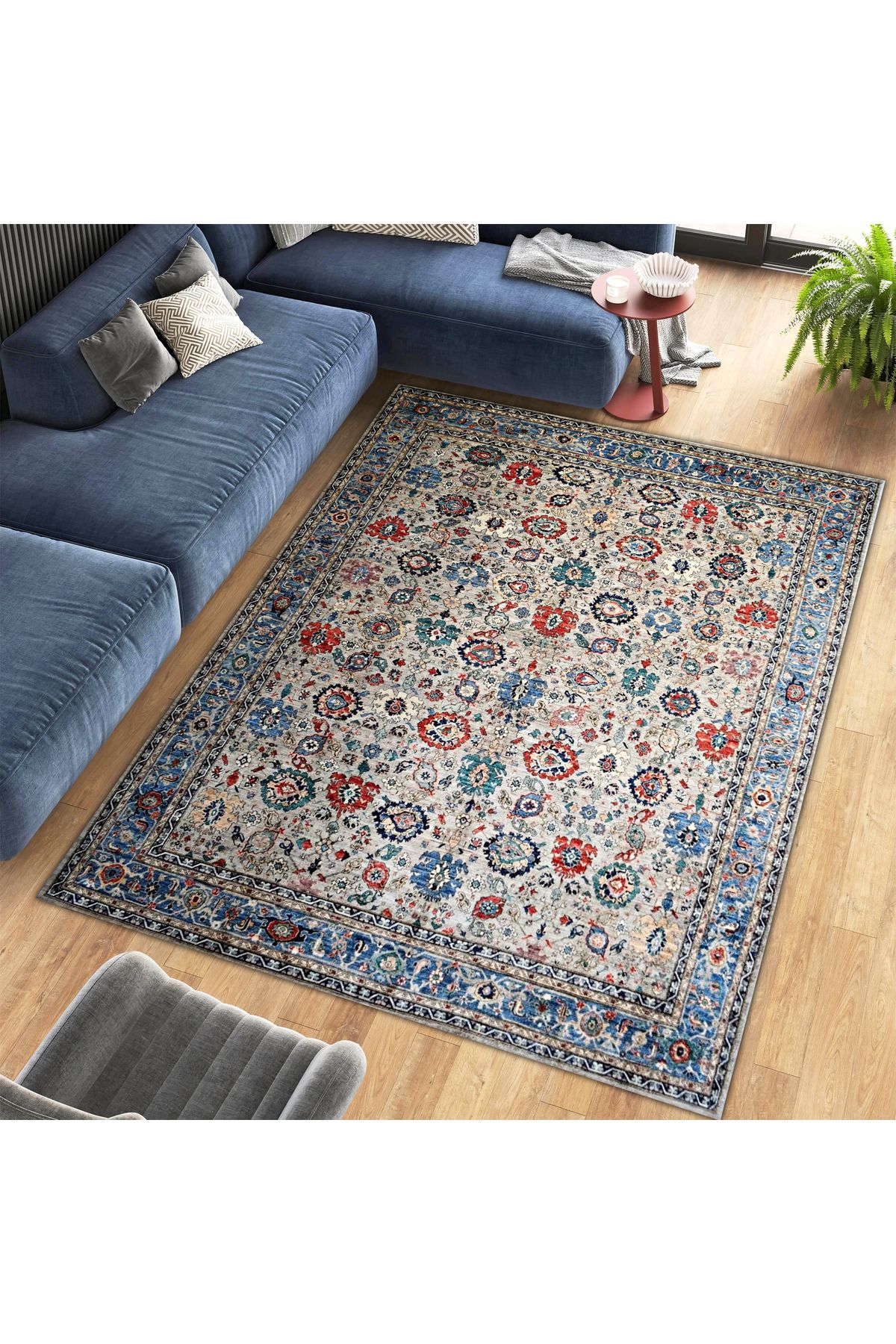 Mete Koleksiyonu Çok Renkli Etnik Motifler Desenli Vintage Dekoratif Halı 05