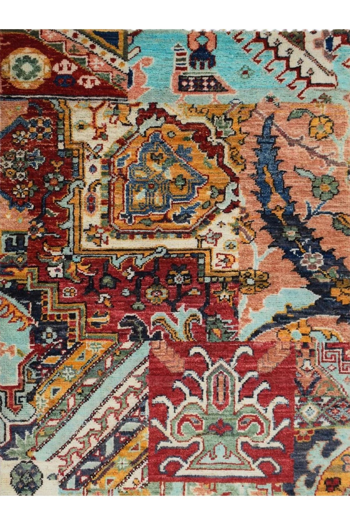 Asena Koleksiyonu Çok Renkli Soyut Geleneksel Desenli Vintage Dekoratif Halı 21