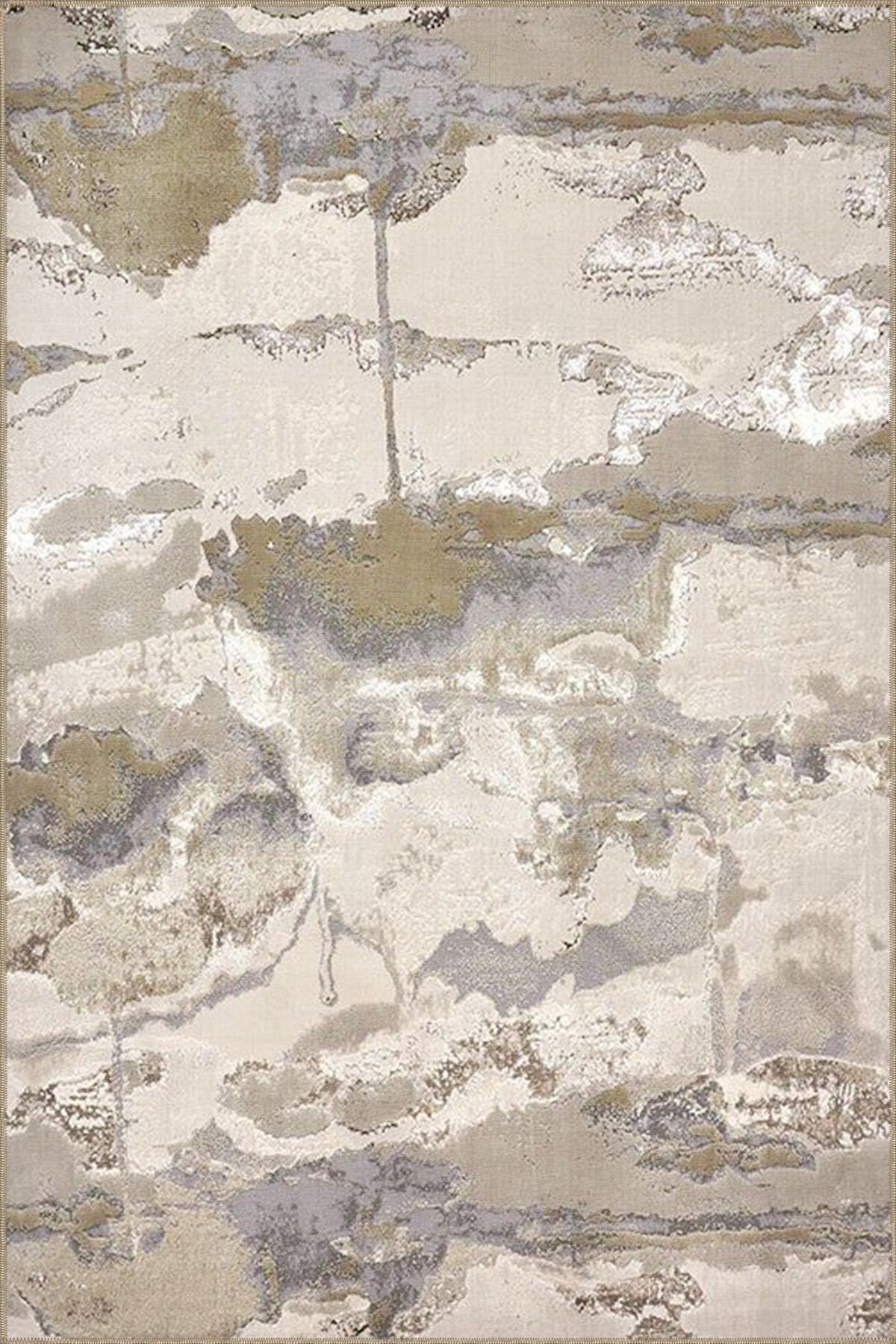 Bej Gri Temalı Soyut Desenli Kreatif Modern Dekoratif Halı 3956