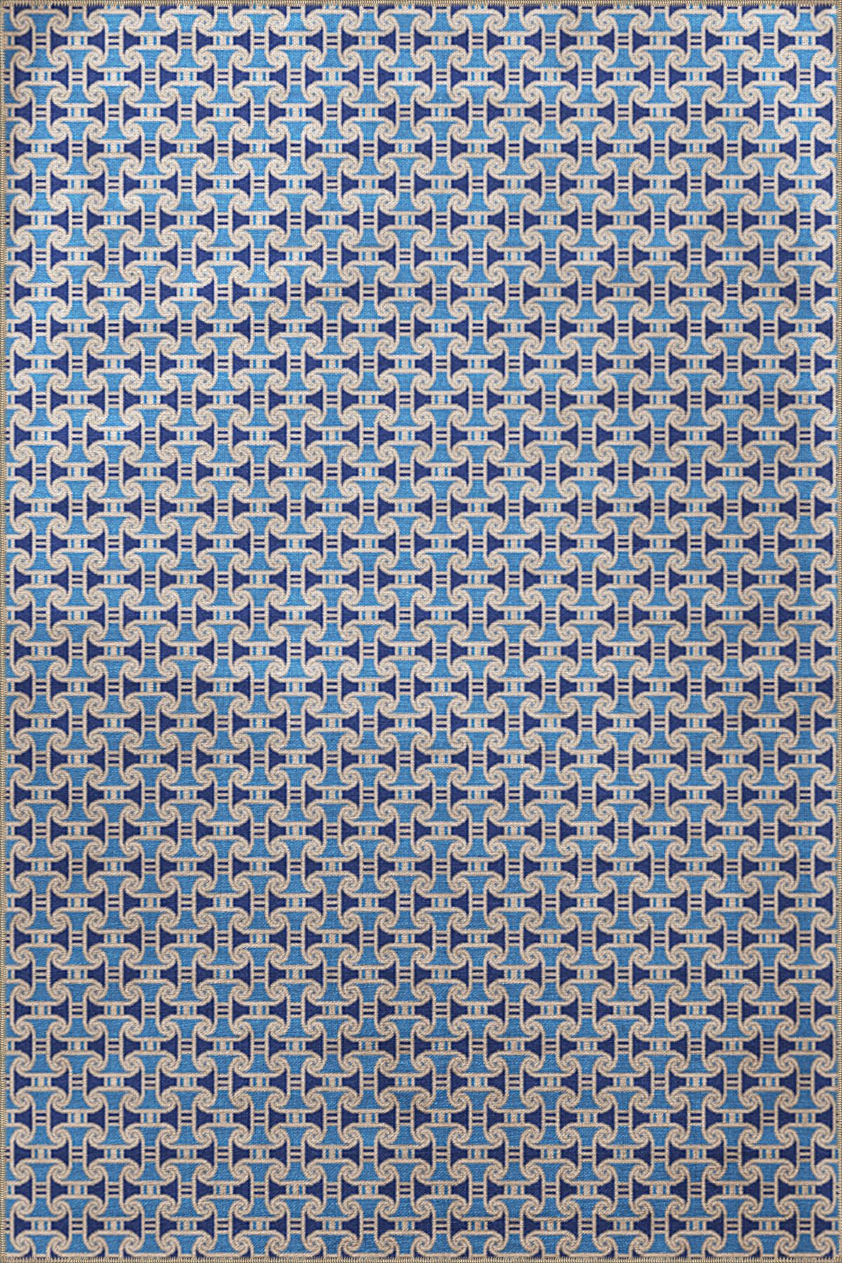 Mavi Temalı Karma Geometrik Desenli Kreatif Modern Dekoratif Halı 3351