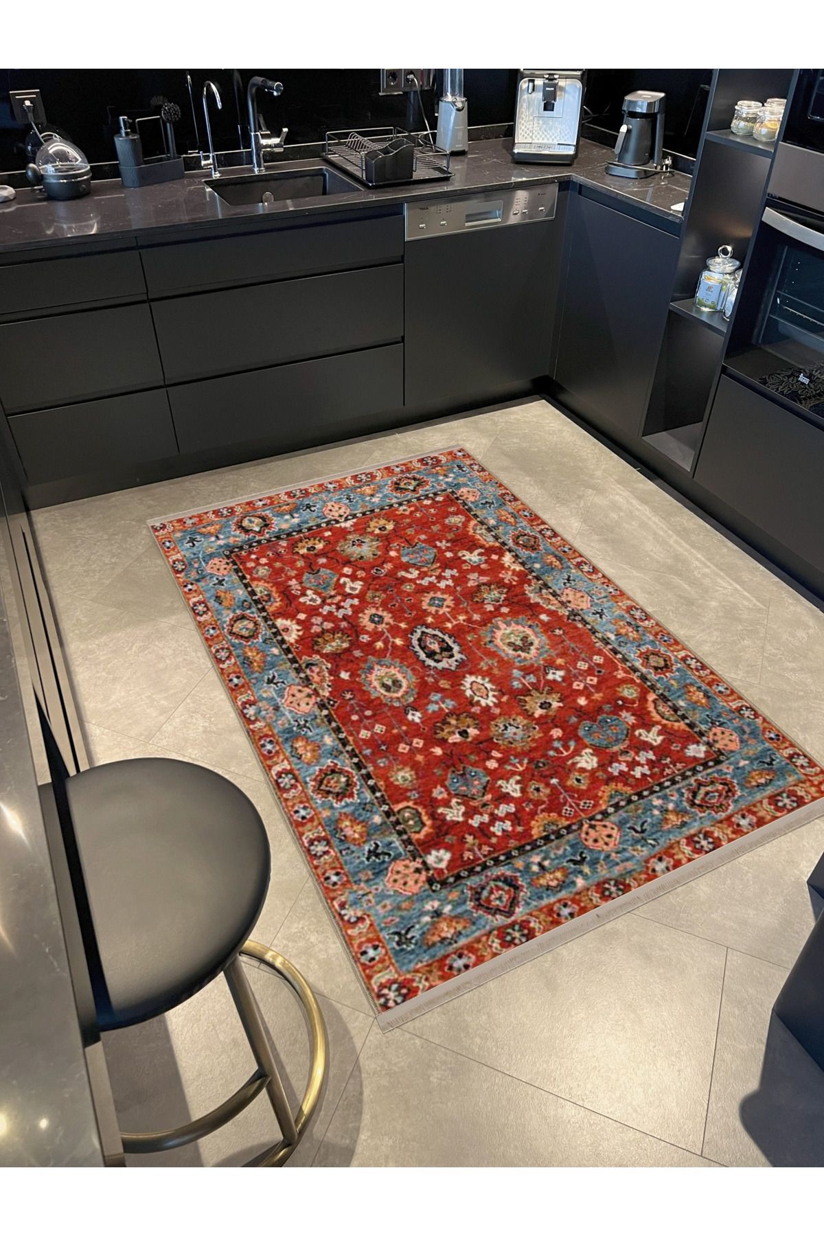 Bordo Temalı Geleneksel Motif Etnik Desenli Saçaklı Vintage Dekoratif Halı 3185