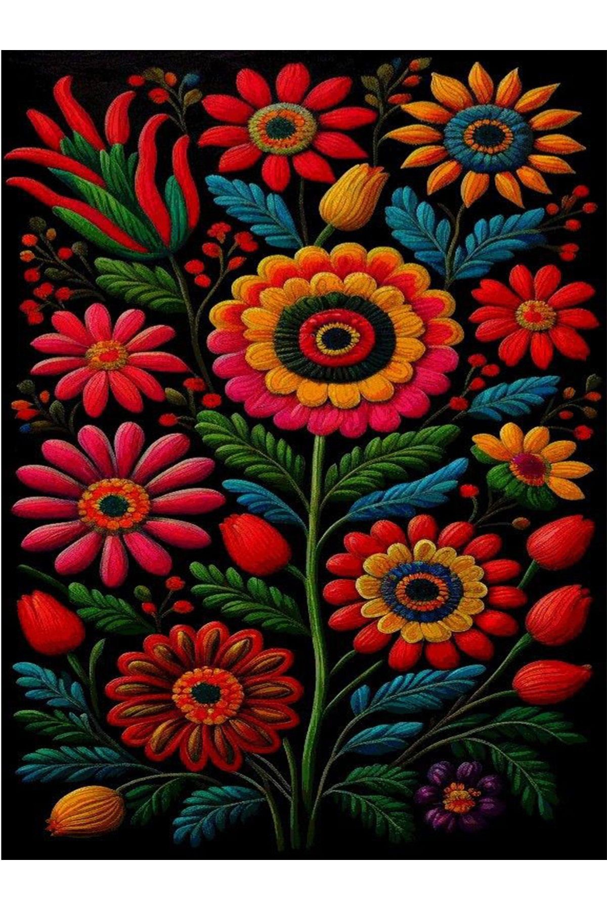 Kemal Koleksiyonu Çok Renkli Floral Çiçek Figürleri Desenli Dokuma Taban Modern Dekoratif Halı 11