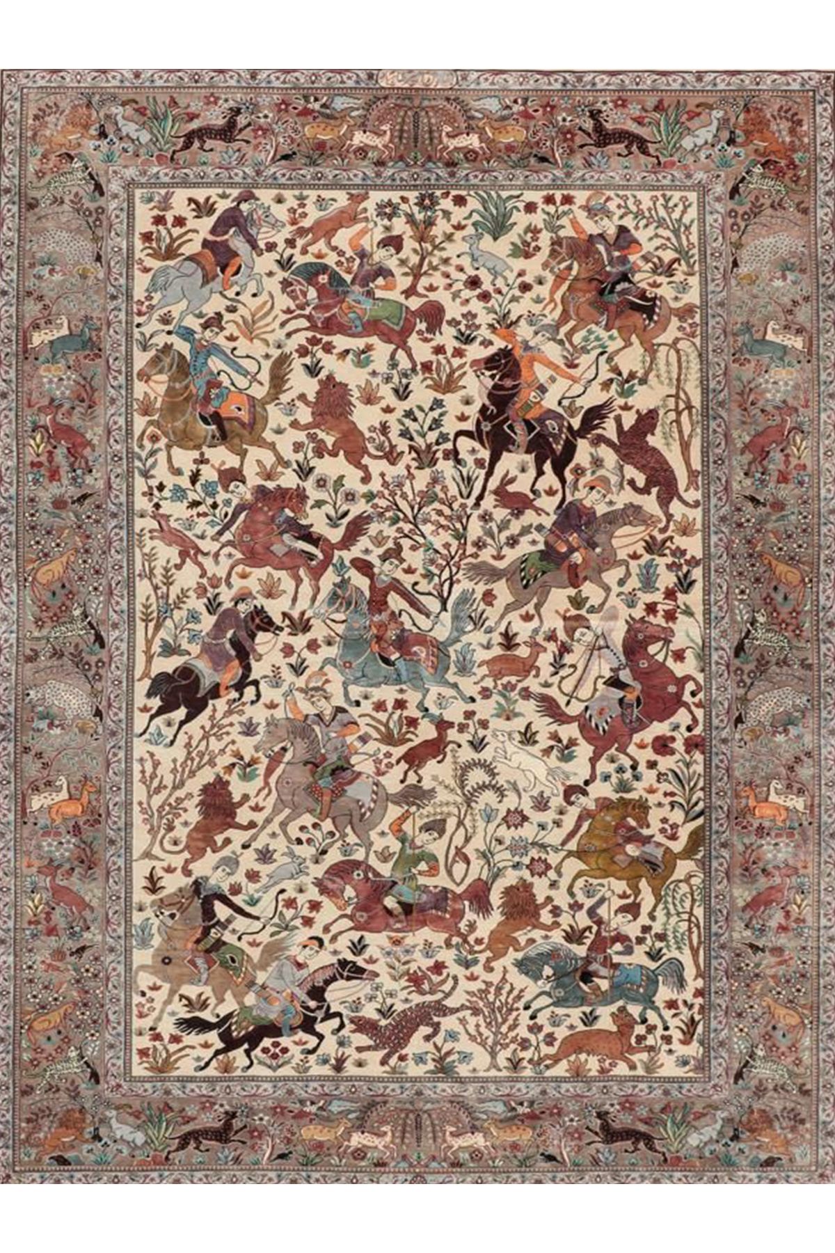 Asena Koleksiyonu Çok Renkli Okçu Süvariler ve Ağaçlar Desenli Vintage Dekoratif Halı 46