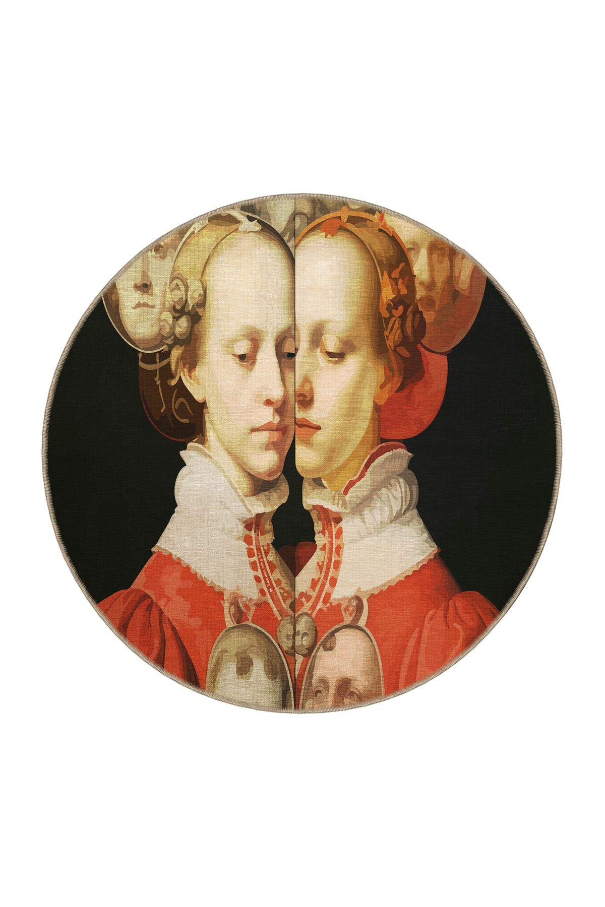 Siyah Temalı Sürrealist Tasarım Portre Desenli Modern Dekoratif Halı 3504