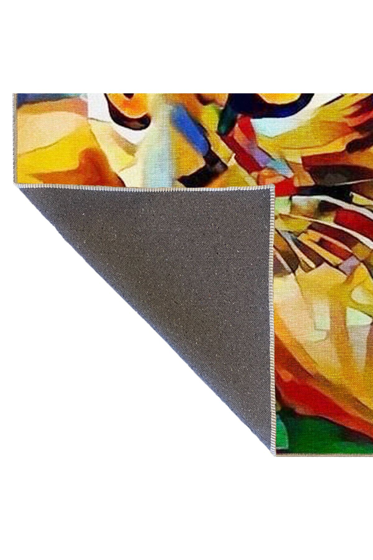Çok Renkli Sürrealist Tasarım Soyut Kedi Desenli Modern Dekoratif Halı 3470