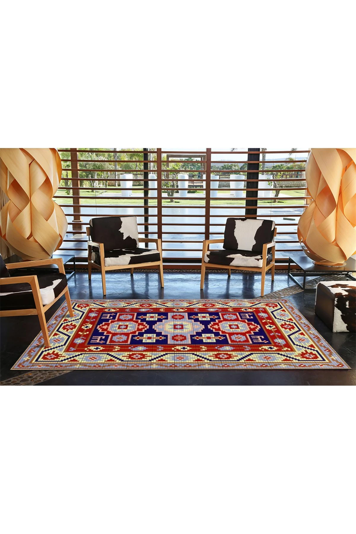 Geleneksel Geometrik Desenli Kırmızı Dokuma Taban Halı 4272