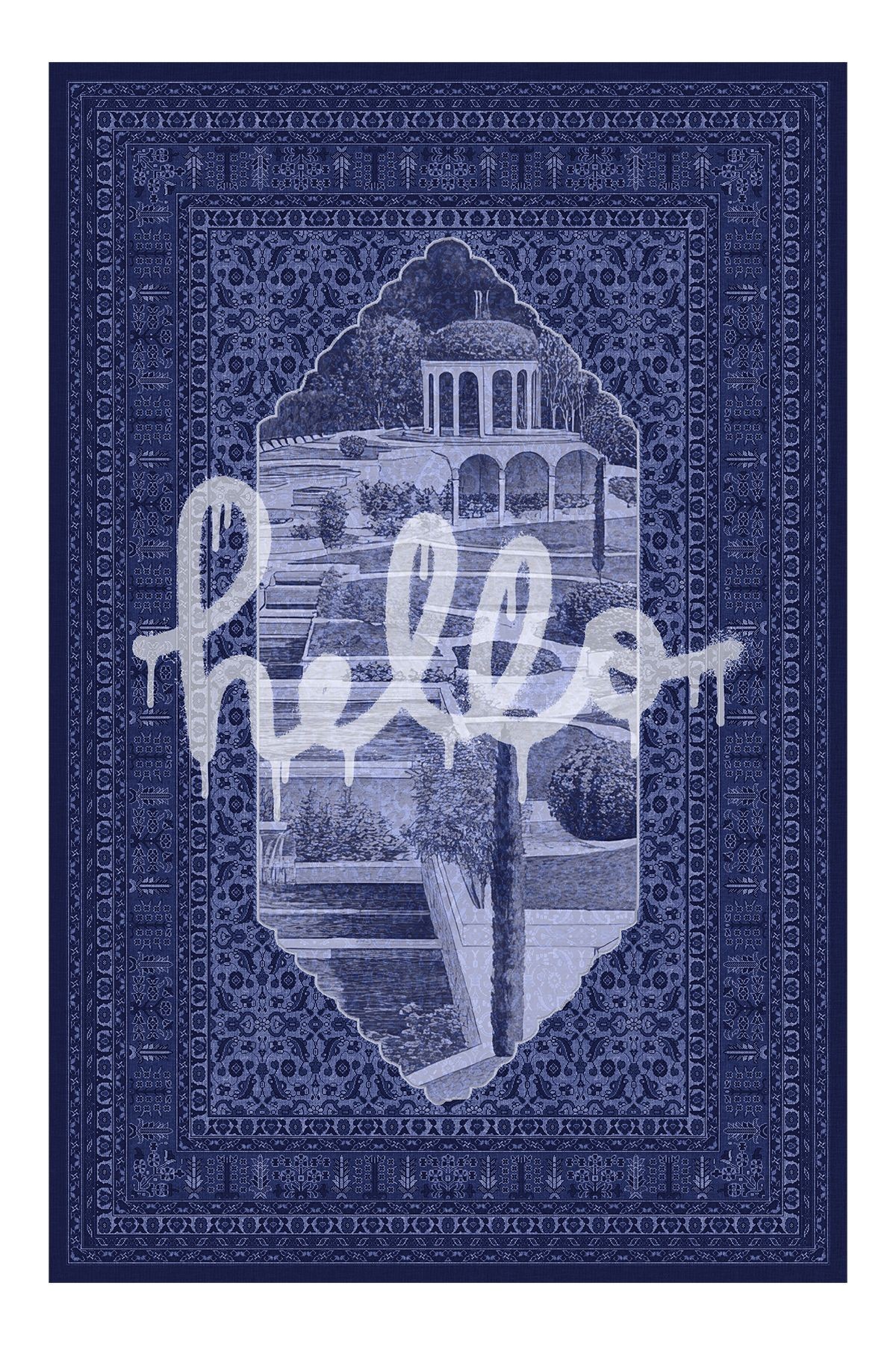 Bliss Mavi Hello Yazılı Vintage Dokuma Taban Dekoratif Salon Halısı 907