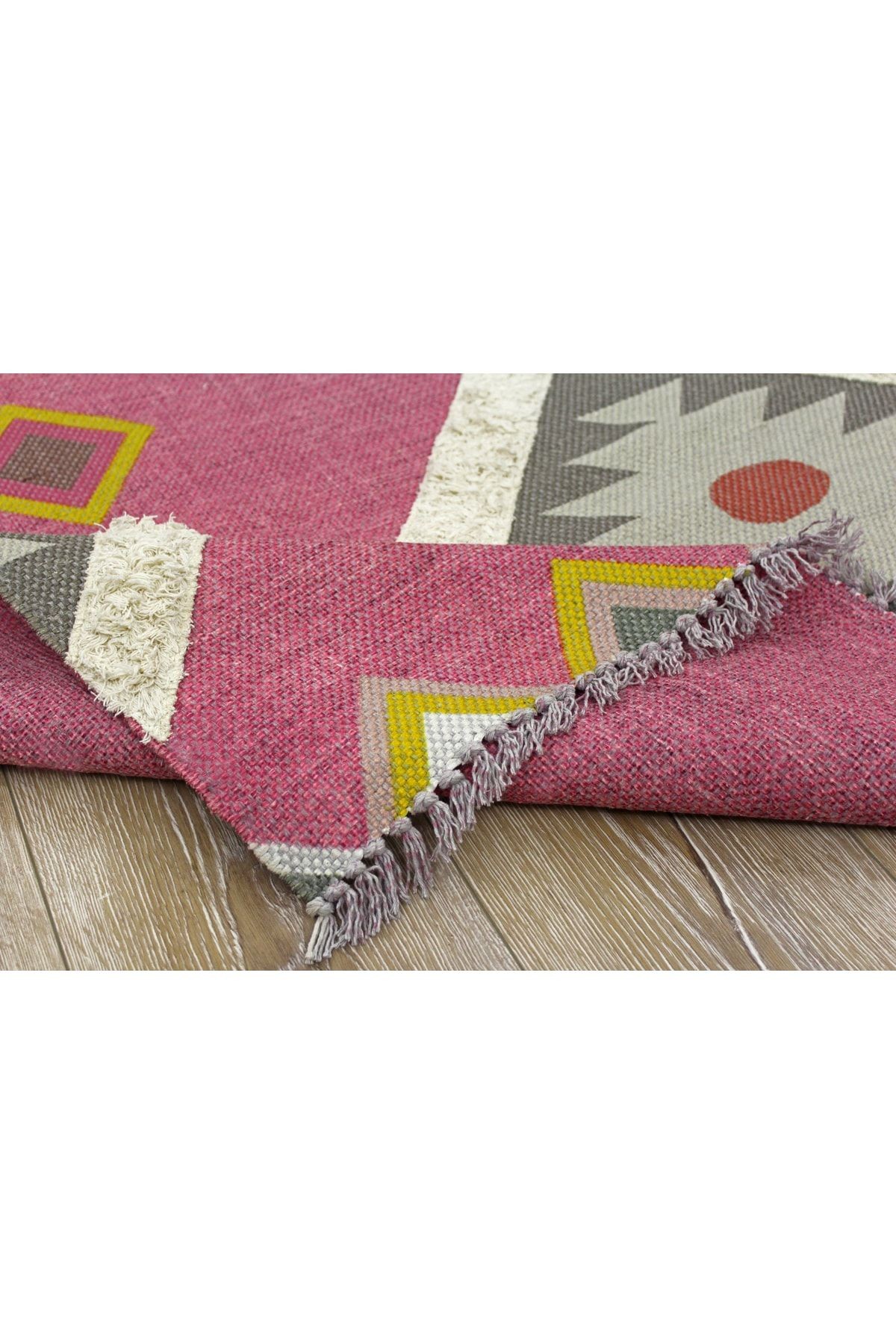 Rustik 4021 Fuşya Iskandinav Geometrik Kilim