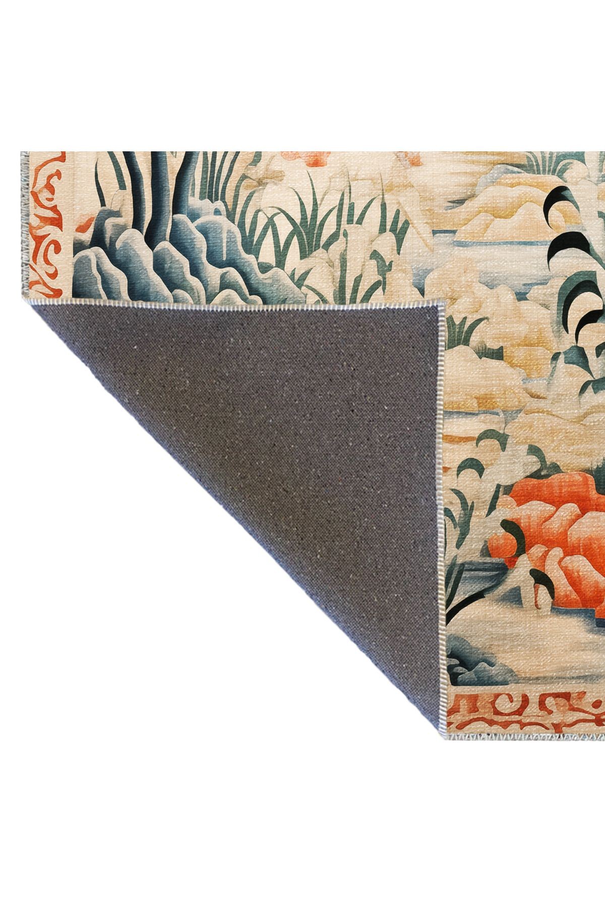 Goblen Tasarım Tropikal Bitki ve Çiçek Desenli Vintage Dekoratif Halı 3190