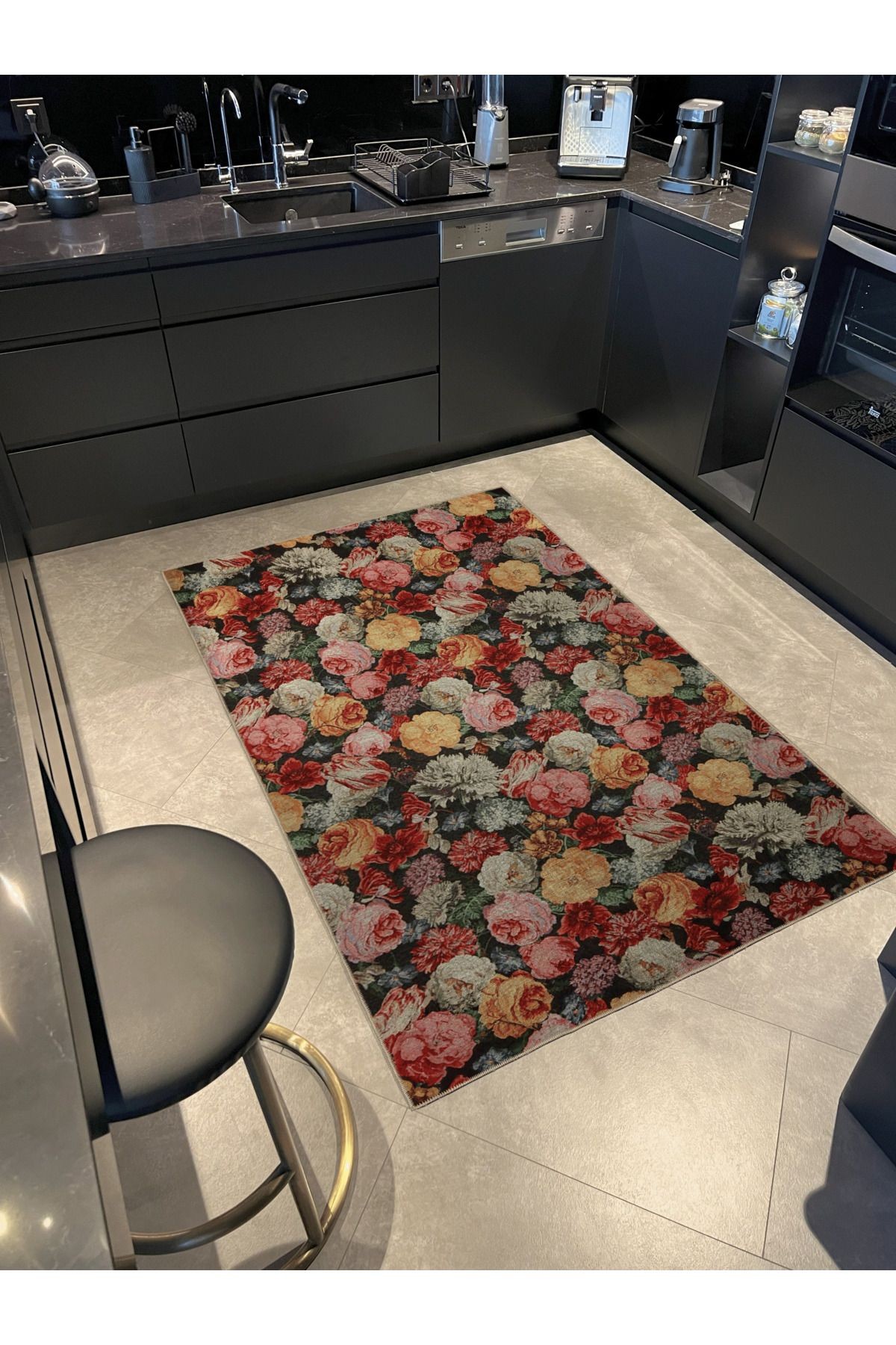 Çok Renkli Çiçek ve Gül Desenli Kreatif Modern Dekoratif Halı 2692