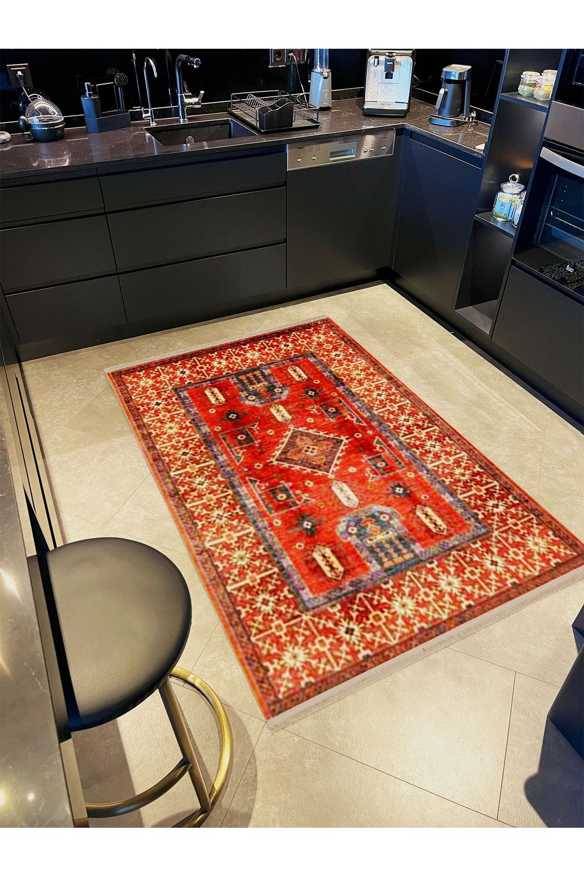 İnci Koleksiyonu Kırmızı Tema Geleneksel Motif Desenli Dokuma Taban Vintage Dekoratif Halı inci40