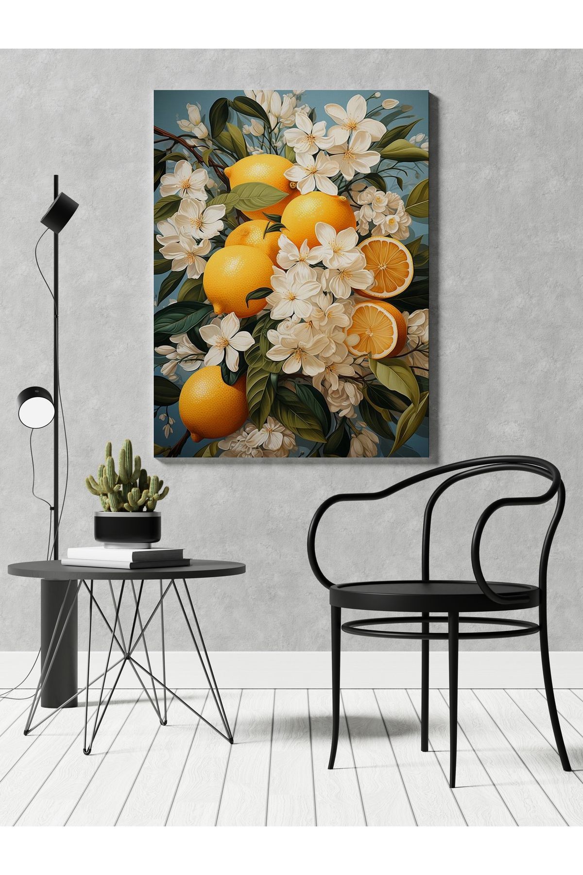Kanvas Tablo Çiçekli Portakal Desenli Modern Tablo