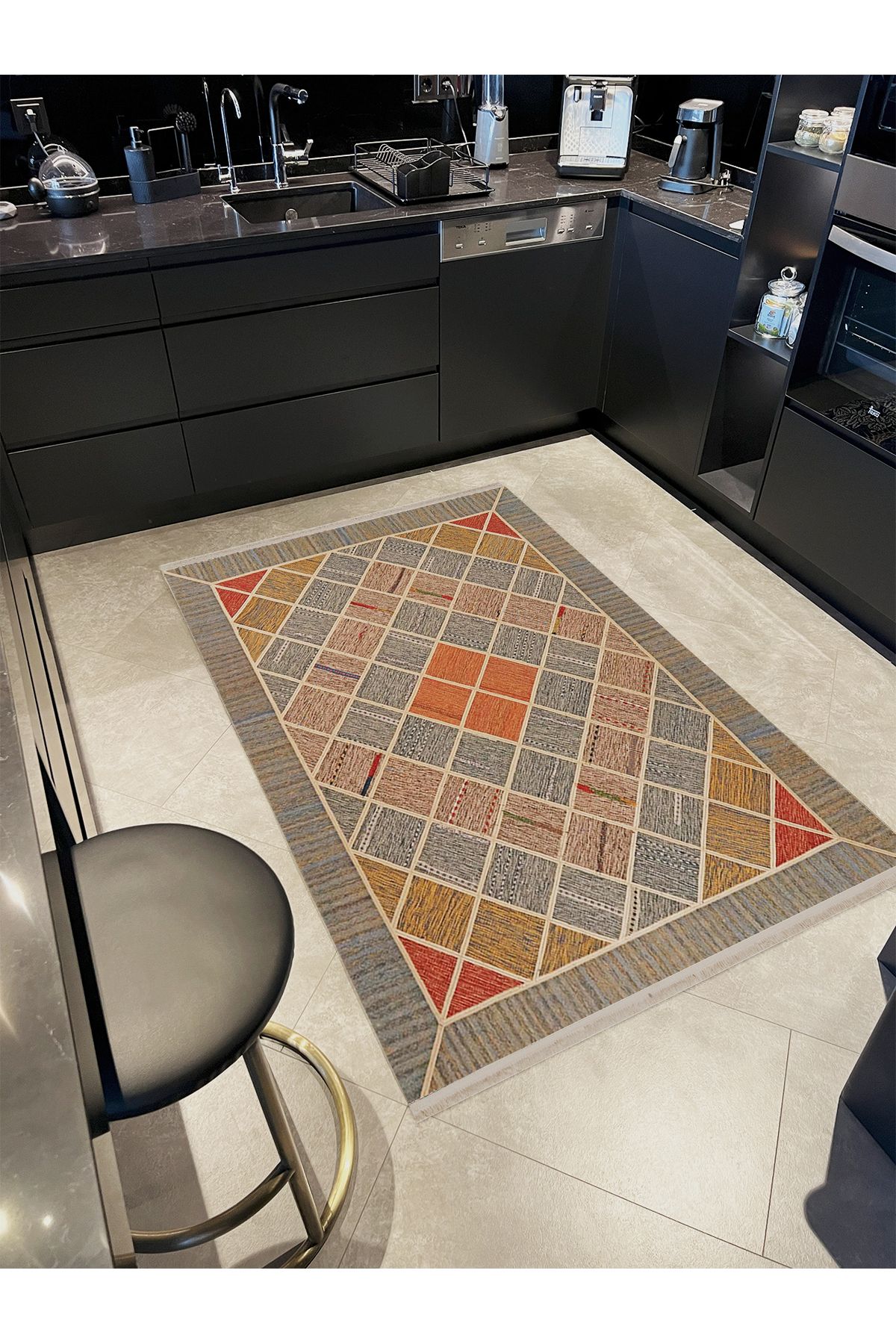 Kuzey Koleksiyonu Çok Renkli Turuncu Detaylı Dokuma Taban Modern Dekoratif Halı kuzey50