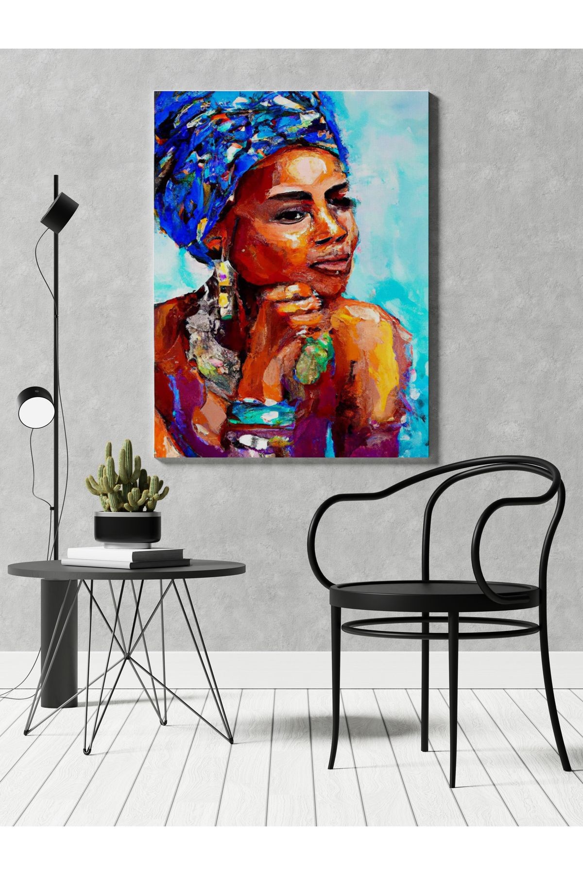 Kanvas Tablo Düşünceli Kadın Mixed Color Desenli Renkli Temalı Modern Tablo